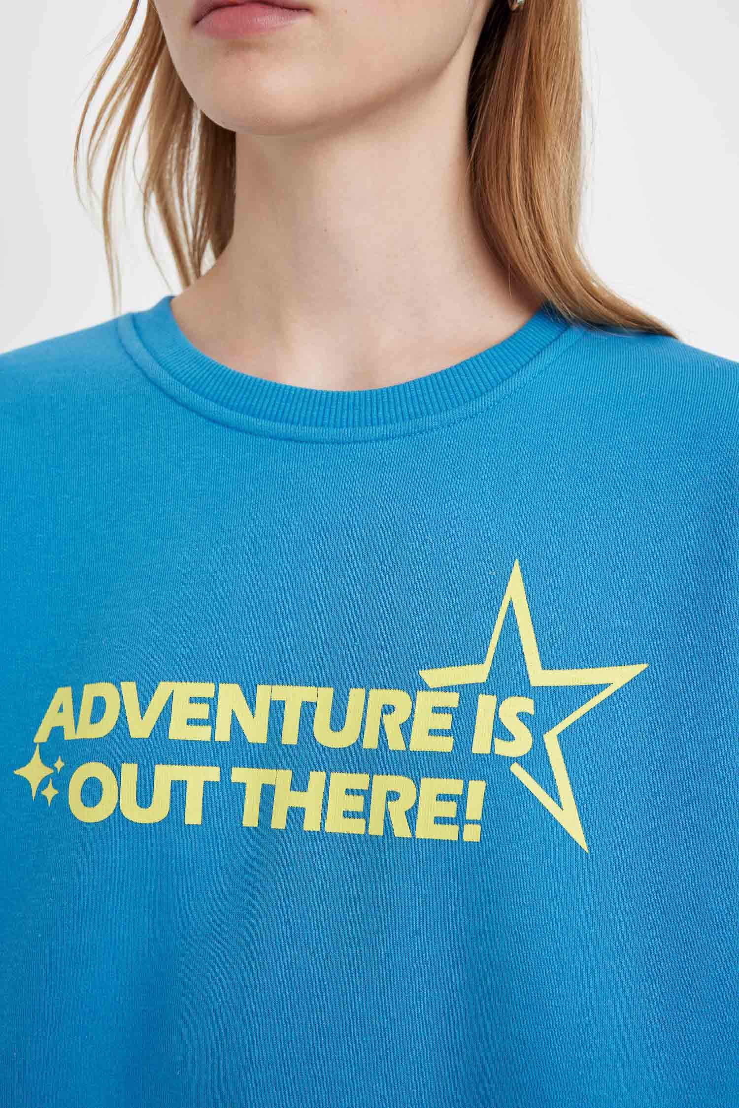 Sweat-shirt épais à col rond imprimé dans le dos pour Femme