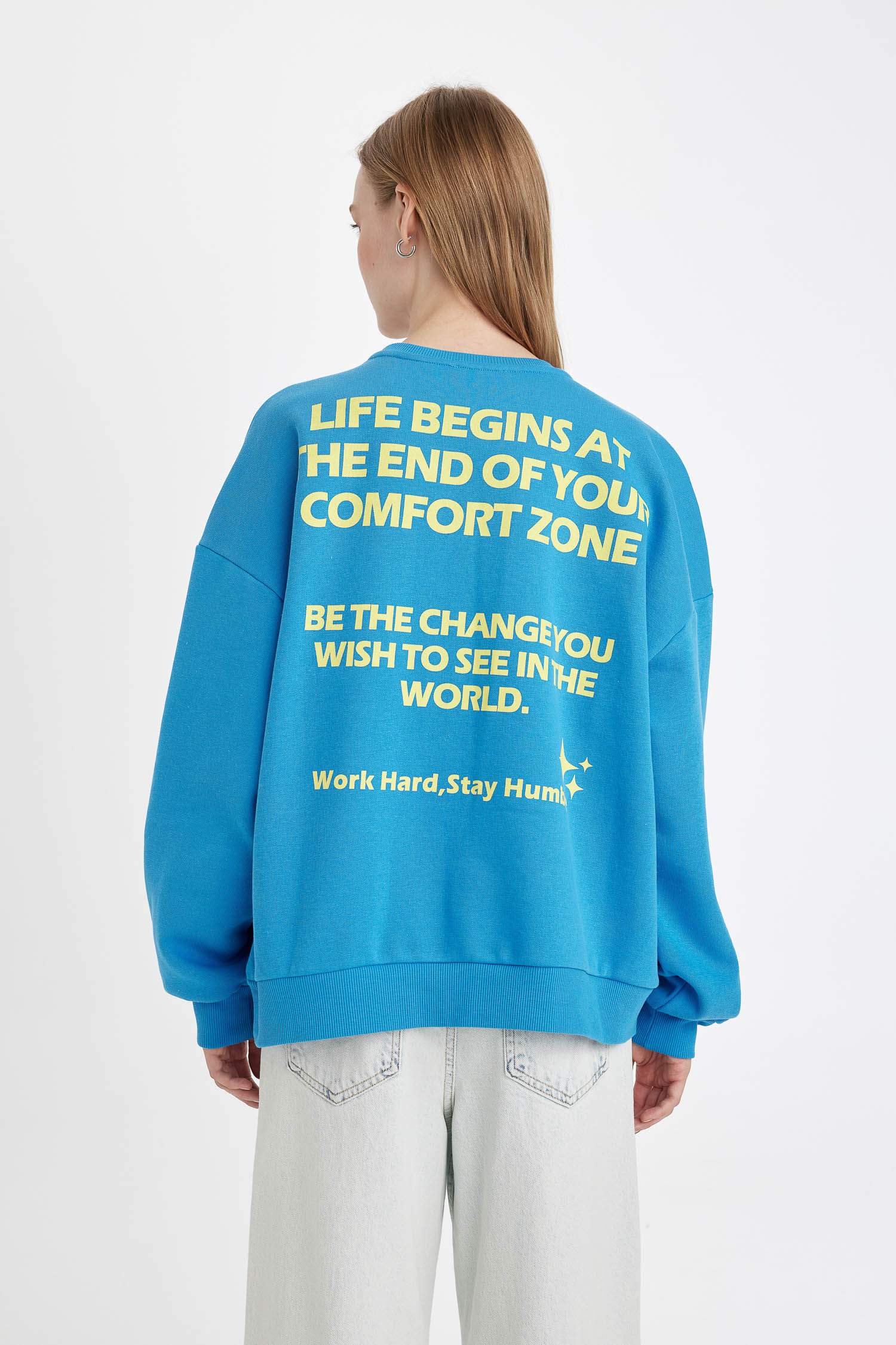 Sweat-shirt épais à col rond imprimé dans le dos pour Femme