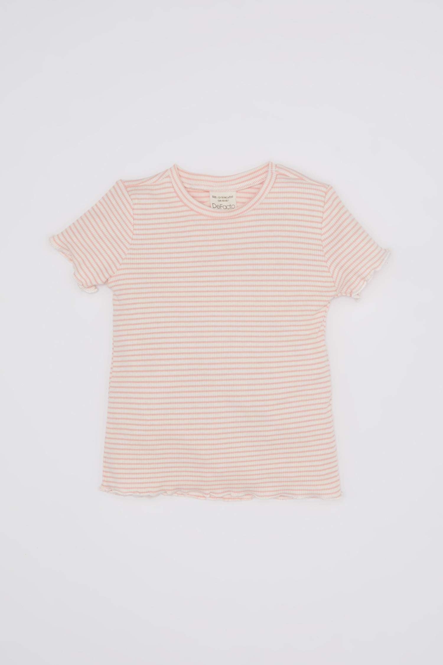 Kız Bebek Bisiklet Yaka Çizgili Fitilli Kaşkorse Kısa Kollu Tişört