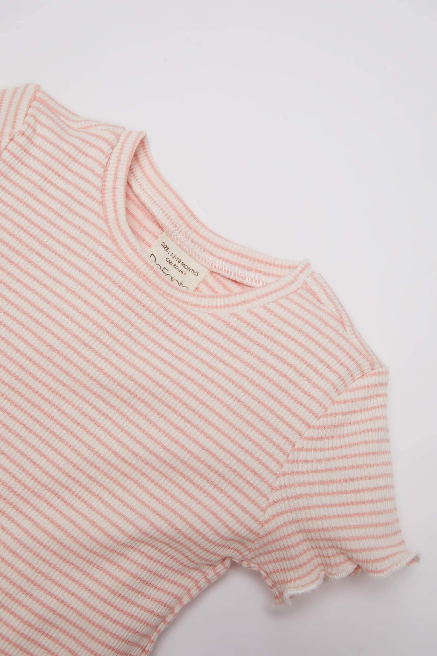 Kız Bebek Bisiklet Yaka Çizgili Fitilli Kaşkorse Kısa Kollu Tişört