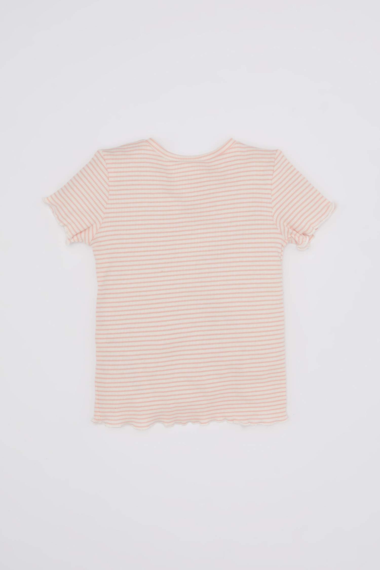 Kız Bebek Bisiklet Yaka Çizgili Fitilli Kaşkorse Kısa Kollu Tişört