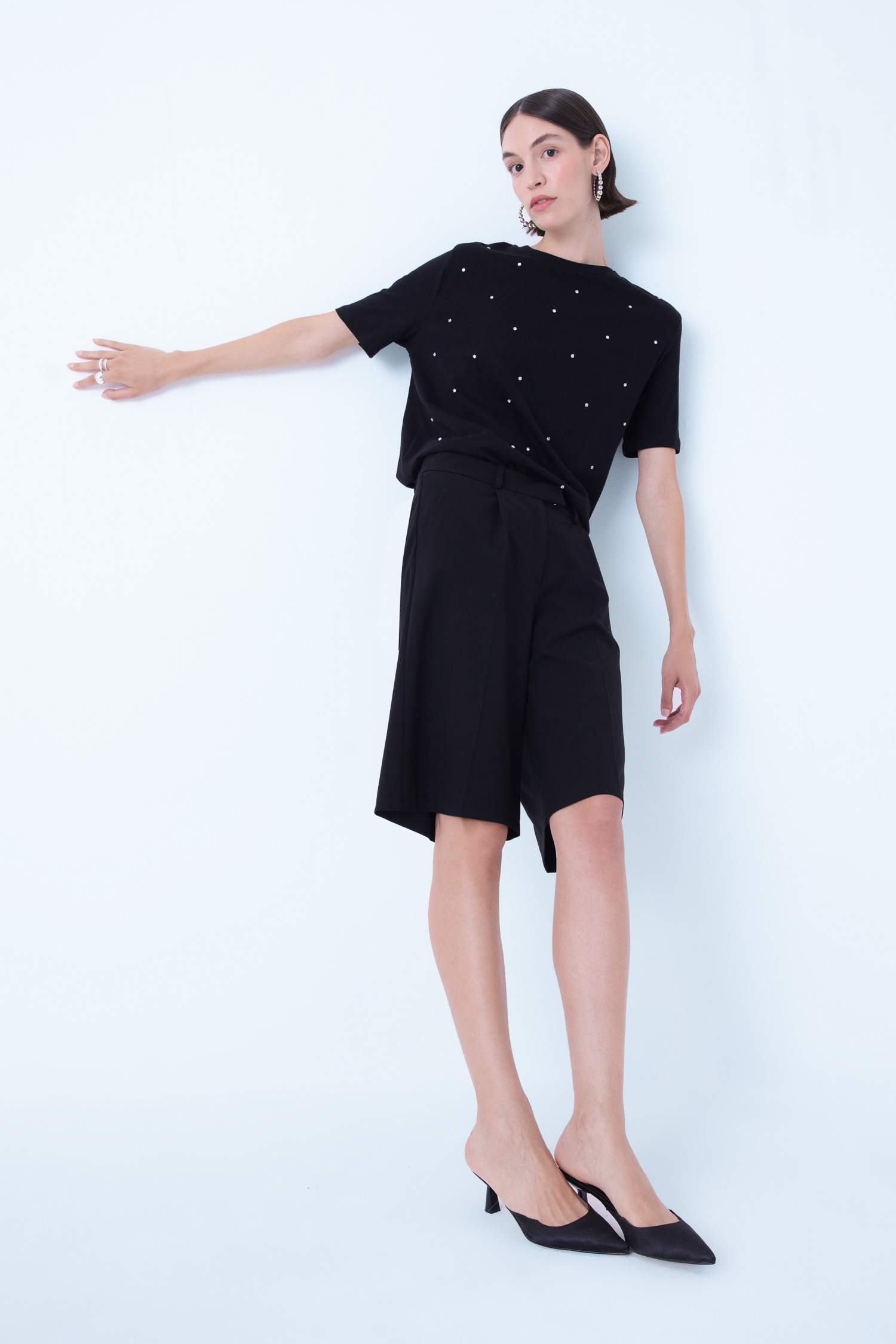 Regular Fit Bisiklet Yaka Taş Detaylı Casual Kısa Kollu Tişört