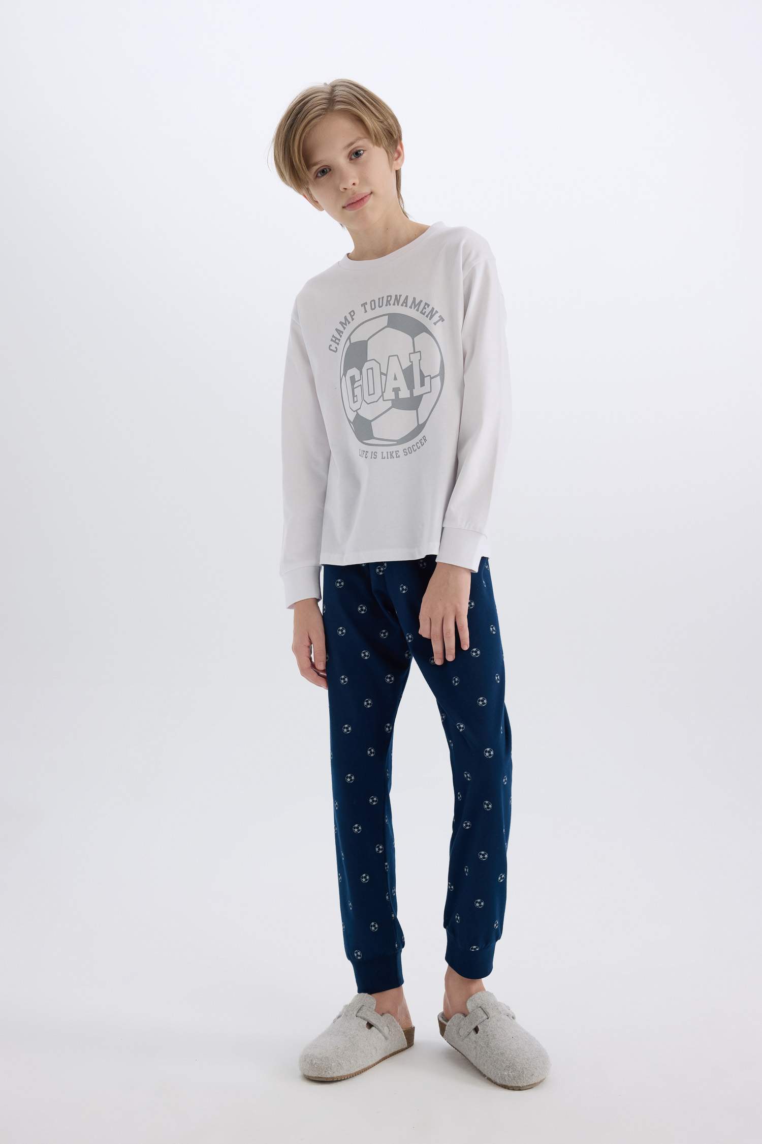 Erkek Çocuk Pijama Takımı Baskılı Uzun Kollu Üst Desenli Alt