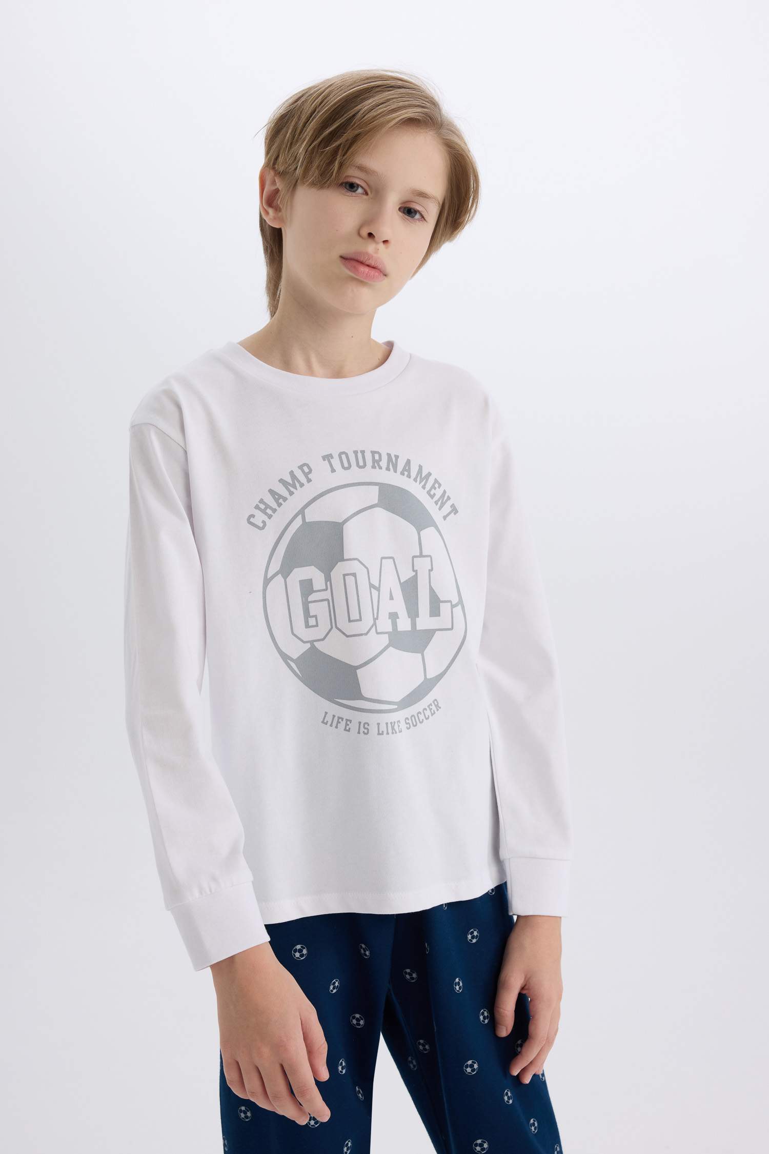 Erkek Çocuk Pijama Takımı Baskılı Uzun Kollu Üst Desenli Alt