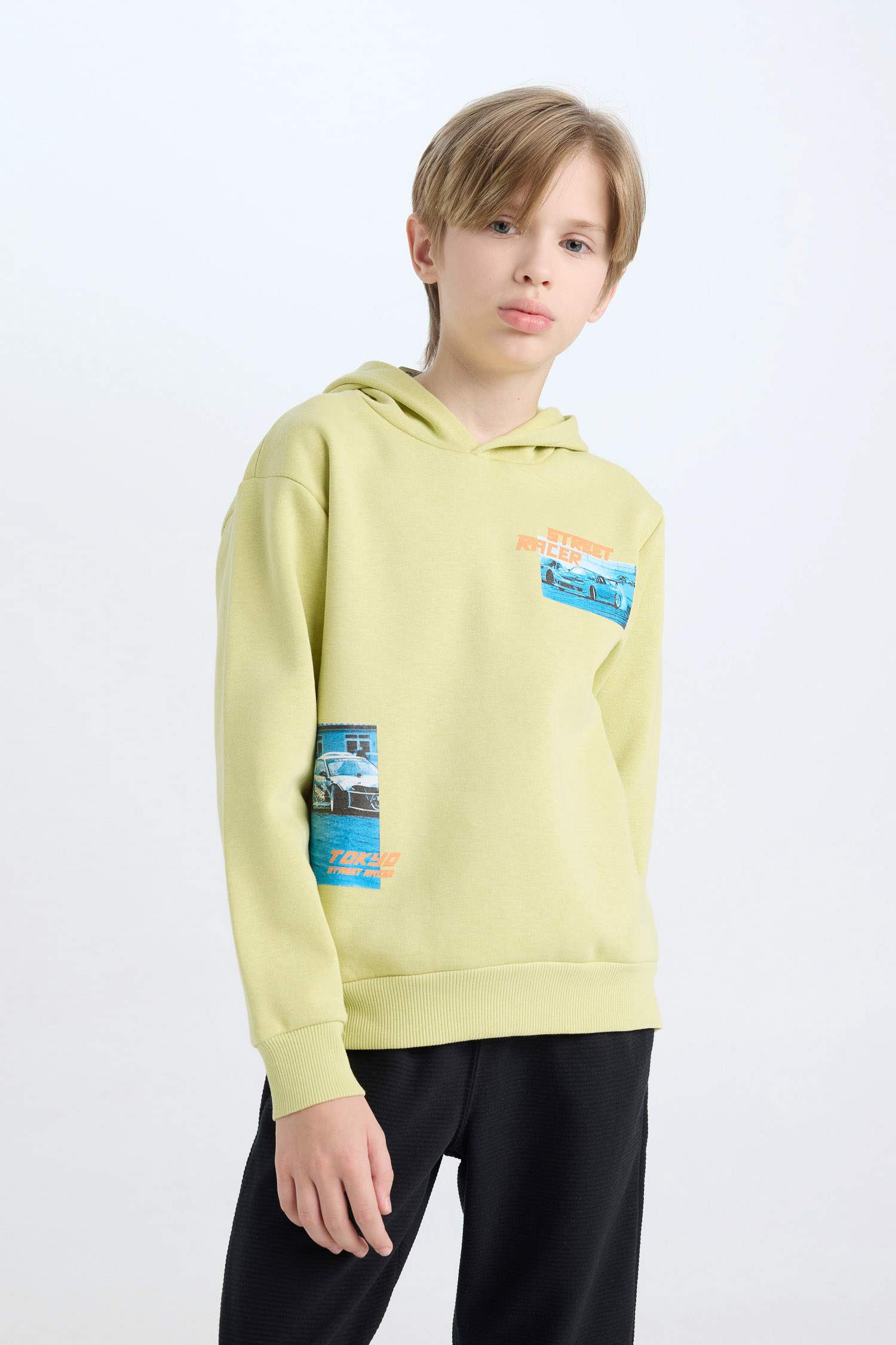 Boy Hooded Printed Thick Sweatshirt Sweatpants 2 Piece Set