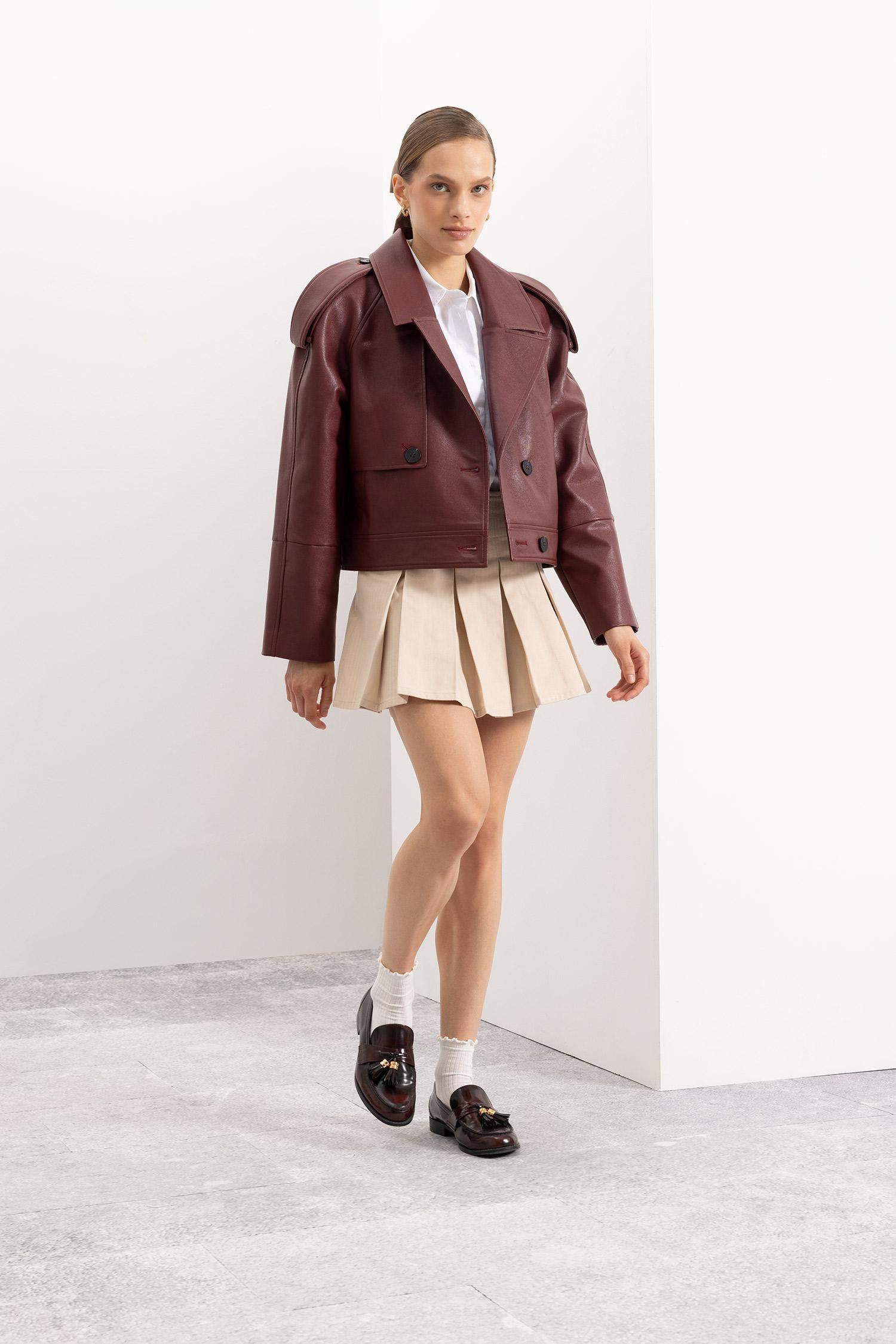 Coool Piliseli Normal Bel Basic Düz Gabardin Mini Etek