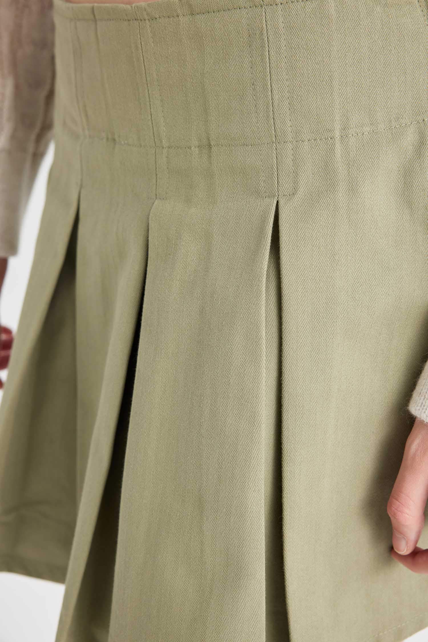 Piliseli Normal Bel Basic Düz Gabardin Mini Etek