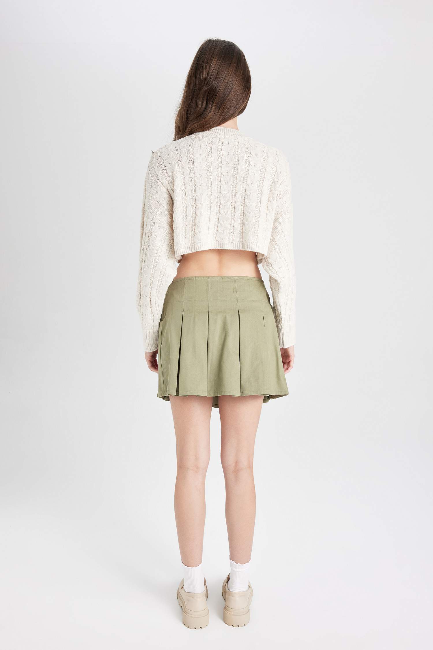 Piliseli Normal Bel Basic Düz Gabardin Mini Etek