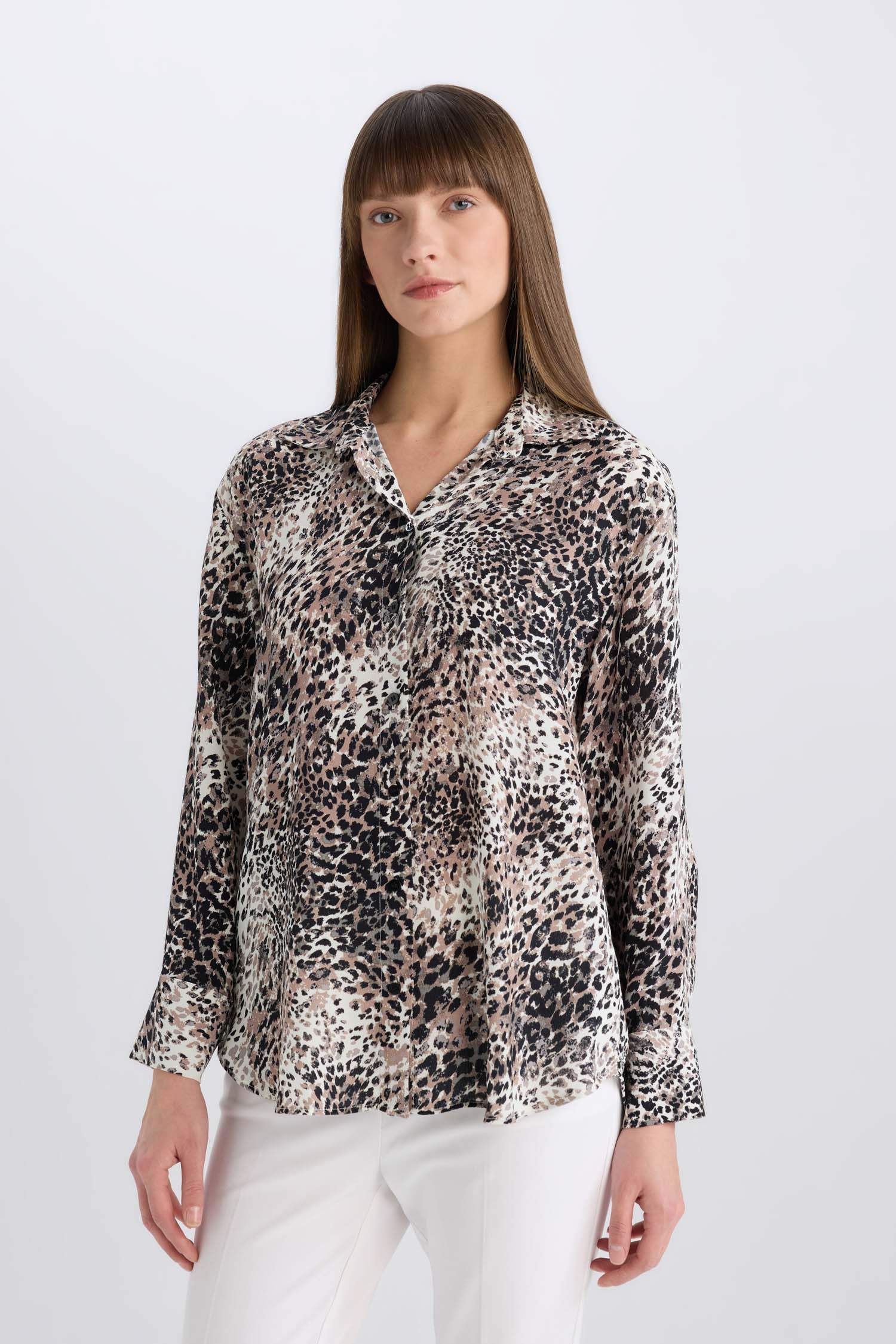 Oversize рубашка с длинным рукавом с принтом под рептилию