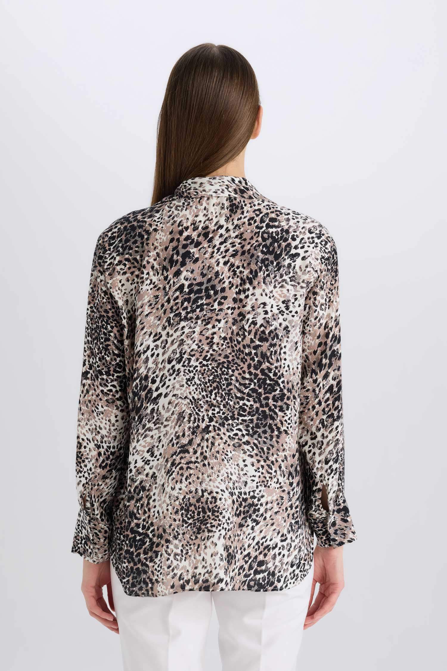 Oversize Geniş Kalıp Yılan Derisi Desenli Maroken Uzun Kollu Gömlek