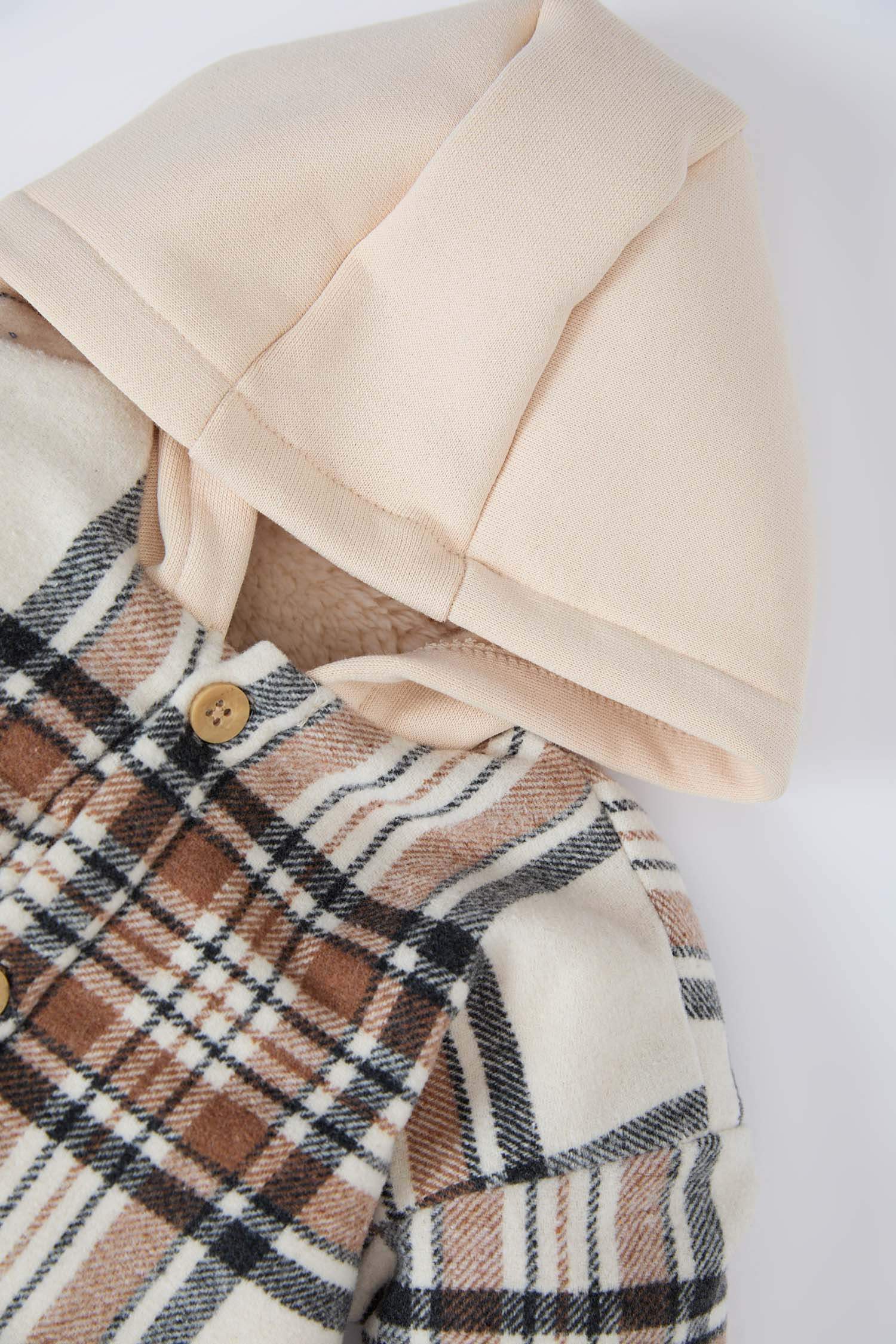 Erkek Bebek Kapüşonlu Kareli Flanel Uzun Kollu Gömlek