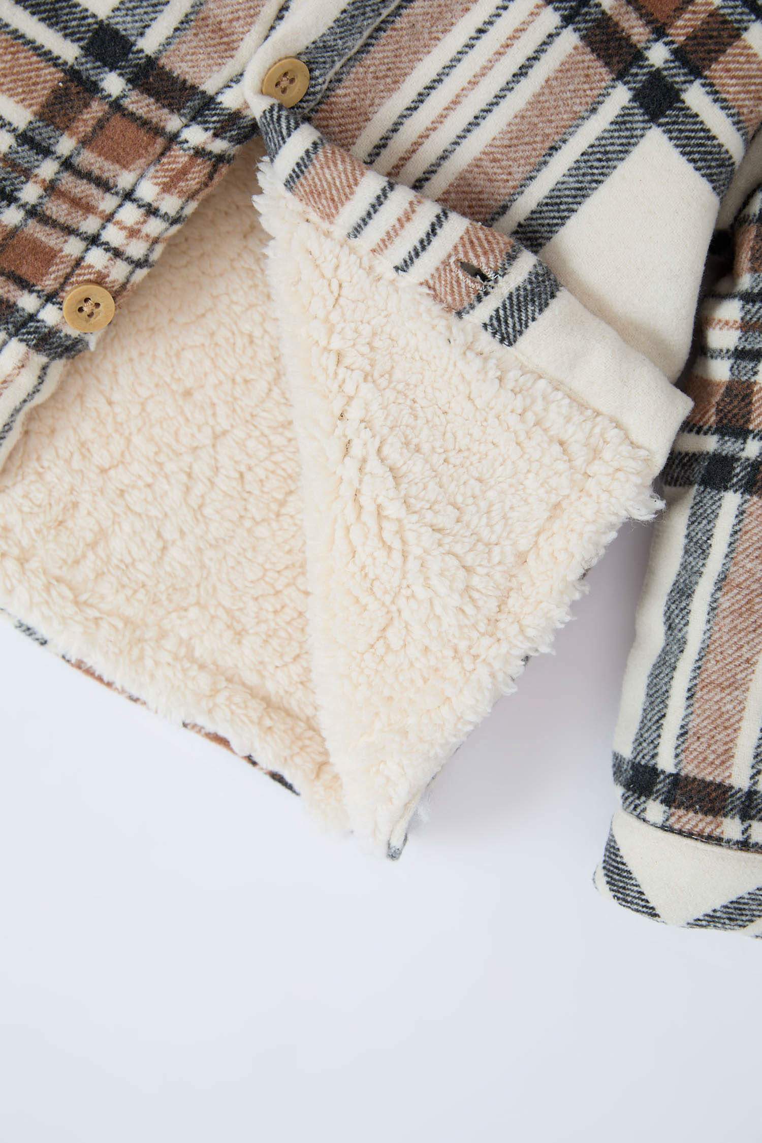 Erkek Bebek Kapüşonlu Kareli Flanel Uzun Kollu Gömlek