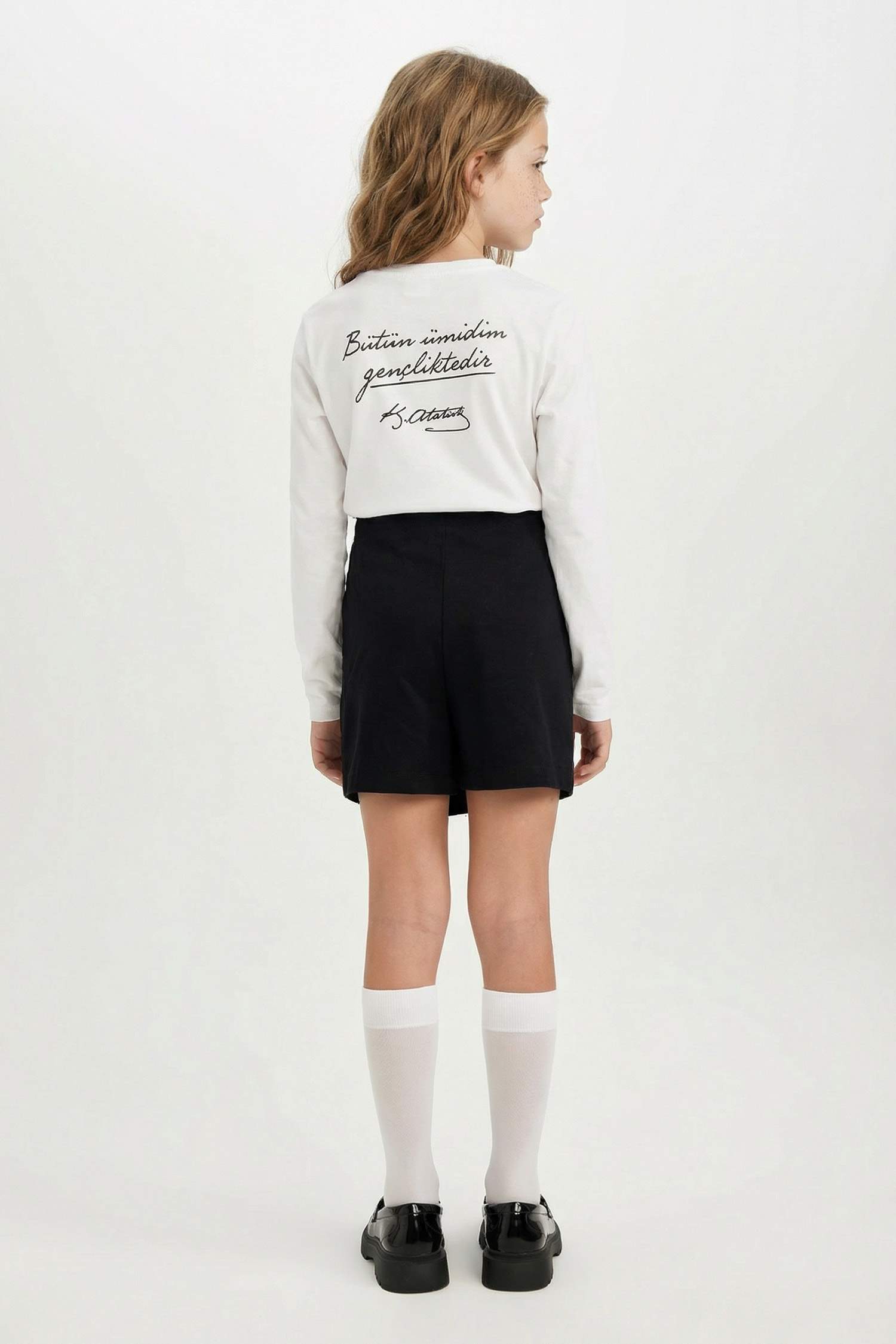 Düğmeli Gabardin Siyah Şort Etek Kız Çocuk