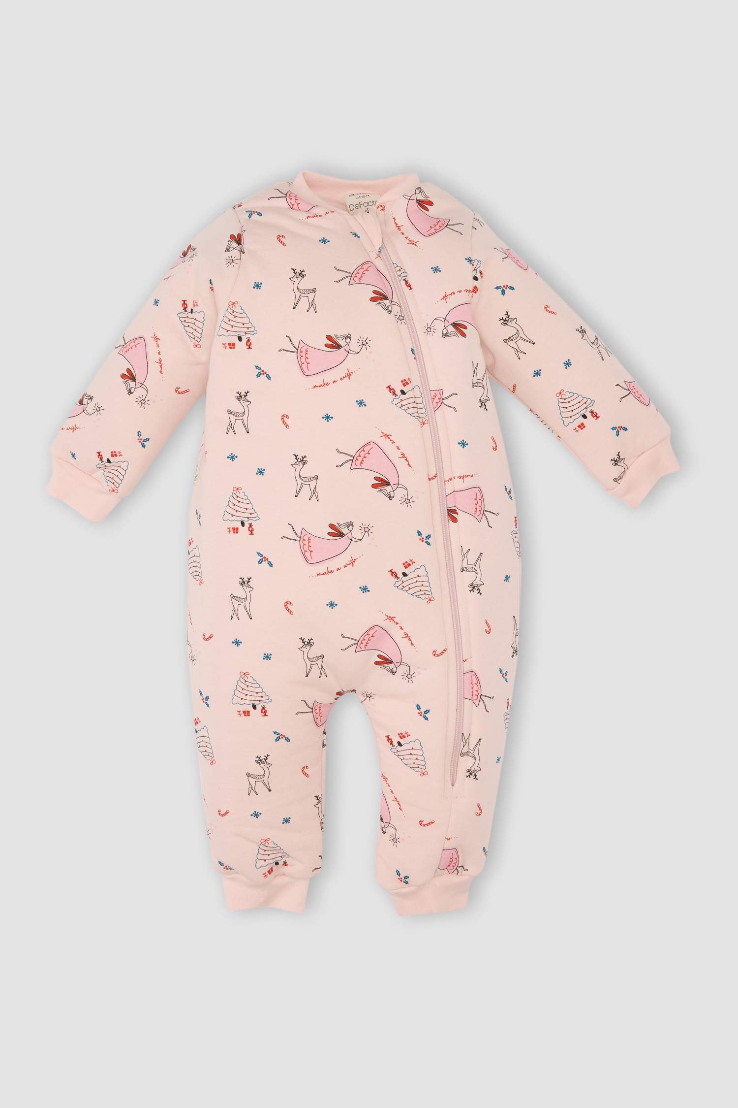 Kız Bebek Yenidoğan Fermuarlı 2,5 Tog Elyaf Yılbaşı Temalı Uzun Kollu Penye Uyku Tulumu