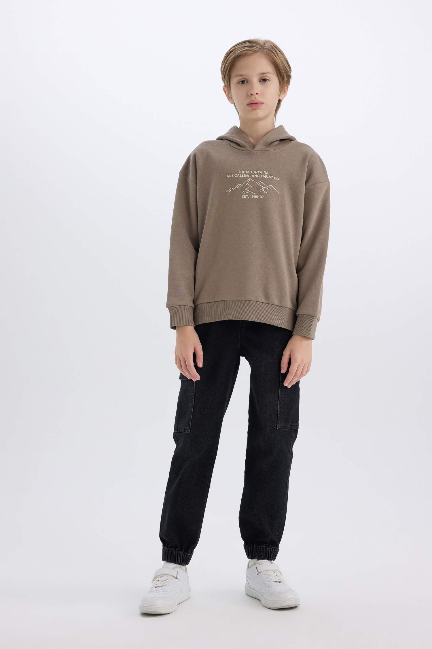 Erkek Çocuk Oversize Geniş Kalıp Baskılı Kapüşonlu Sweatshirt