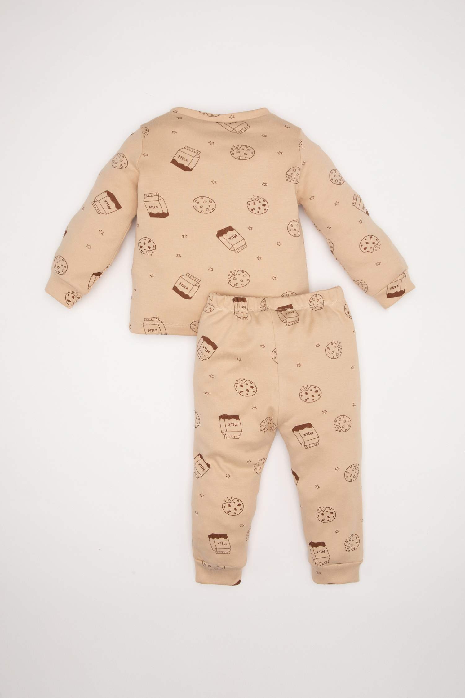 Erkek Bebek Pijama Takımı Süt Baskılı Uzun Kollu Üst Uzun Alt