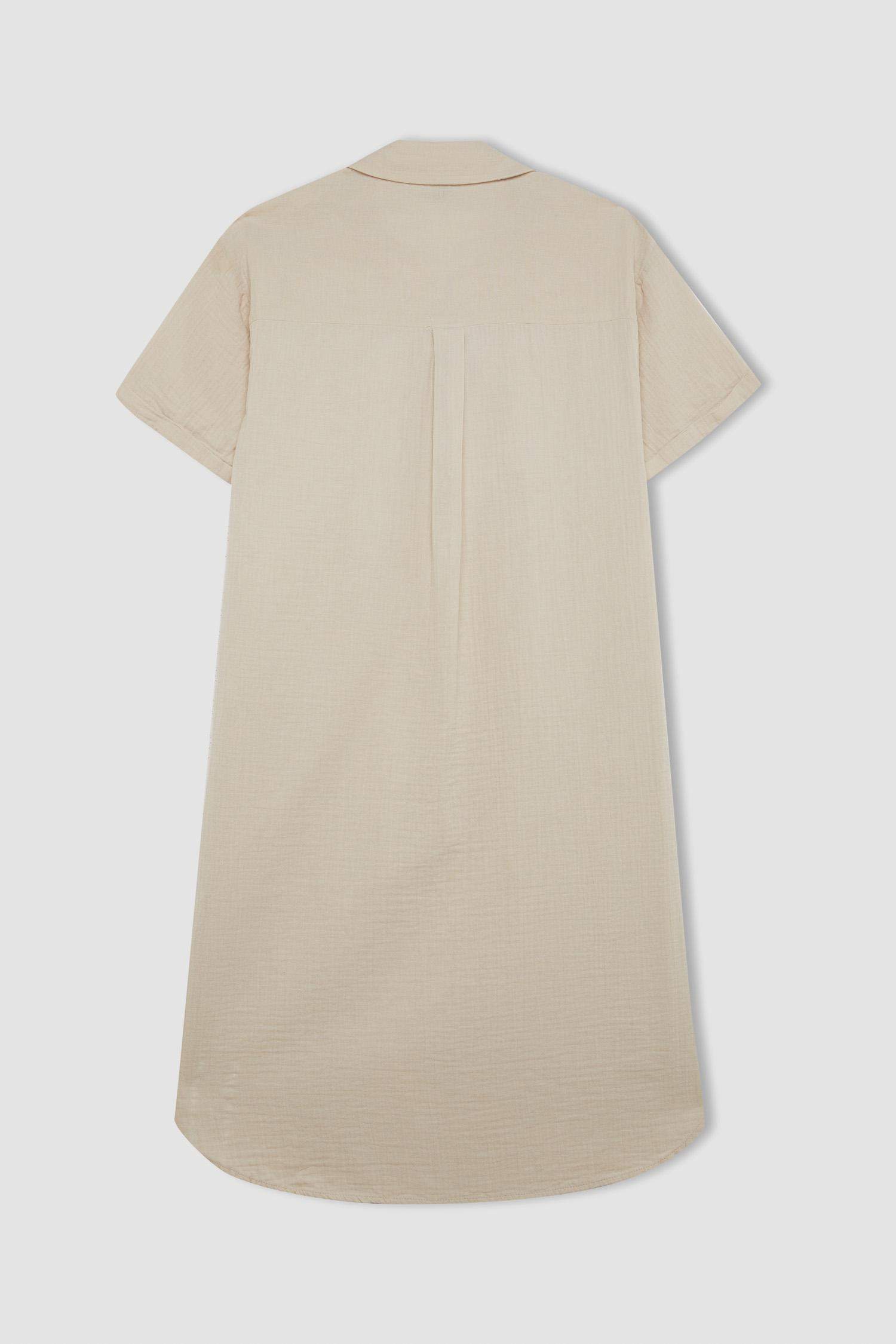 فستان قصير سامبل نص كم موسلين قصة عادية برقبة بولو