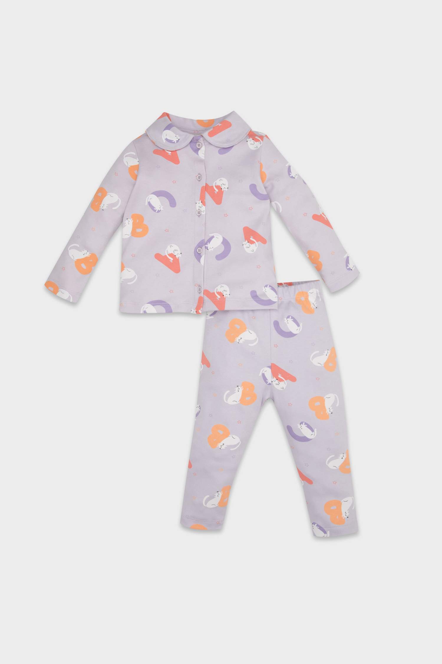 Kız Bebek Pijama Takımı Desenli Uzun Kollu Üst Beli Lastikli Uzun Alt