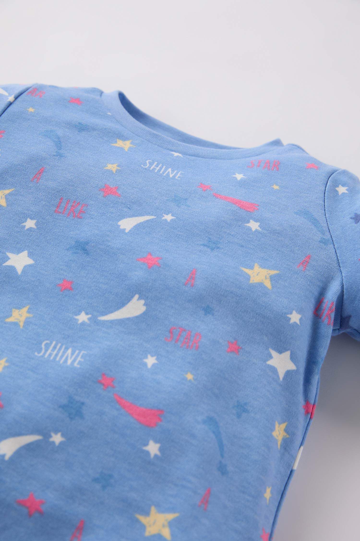 Kız Bebek Pijama Takımı Gökkuşağı Baskılı Uzun Kollu Fitilli Kaşkorse Üst Uzun Alt