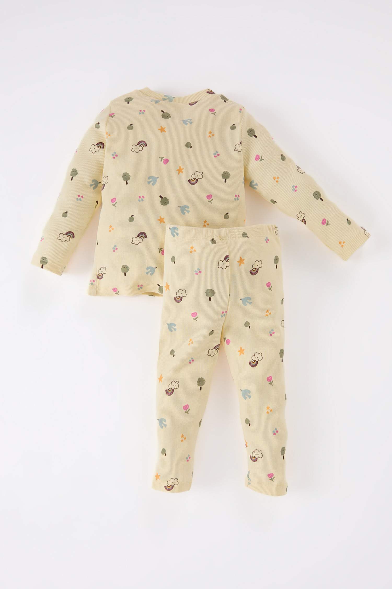 طقم بيجاما بيبي بناتي مضلع قصة عادية بكم طويل - قطعتين