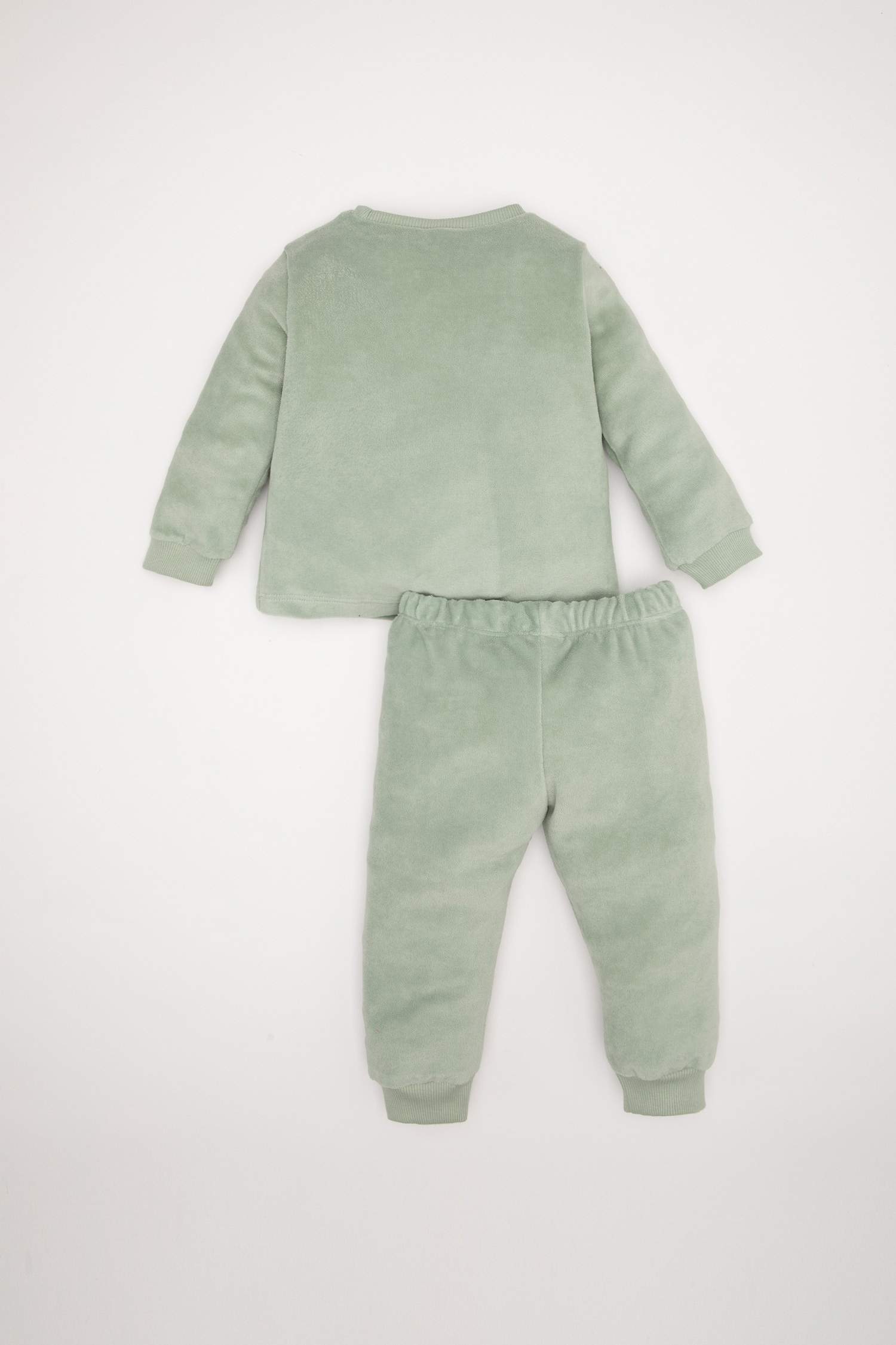 Kız Bebek Pijama Takımı Tavşan Baskılı Velur Uzun Kollu Üst Beli Lastikli Uzun Alt