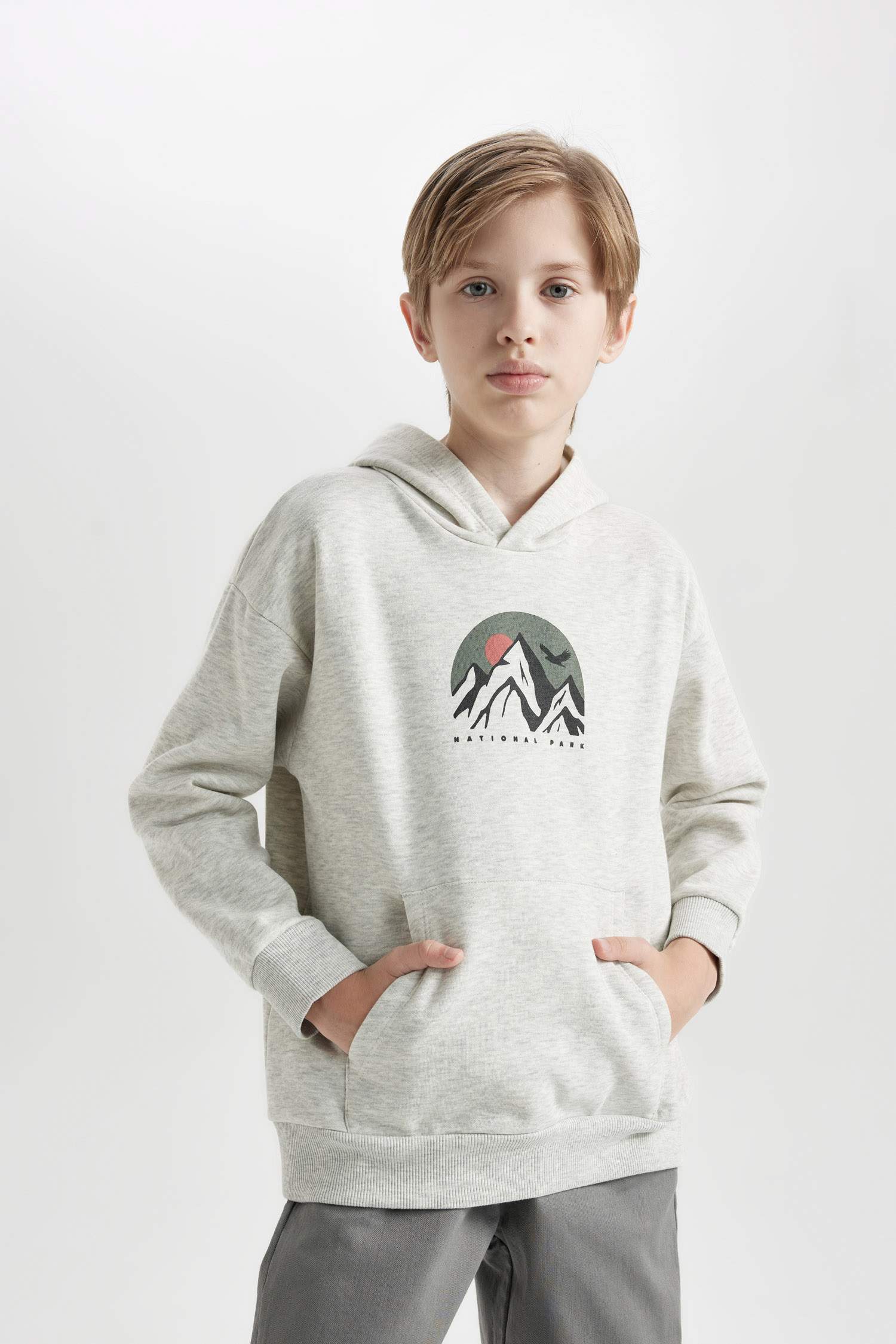 Erkek Çocuk Oversize Geniş Kalıp Baskılı Kapüşonlu Sweatshirt