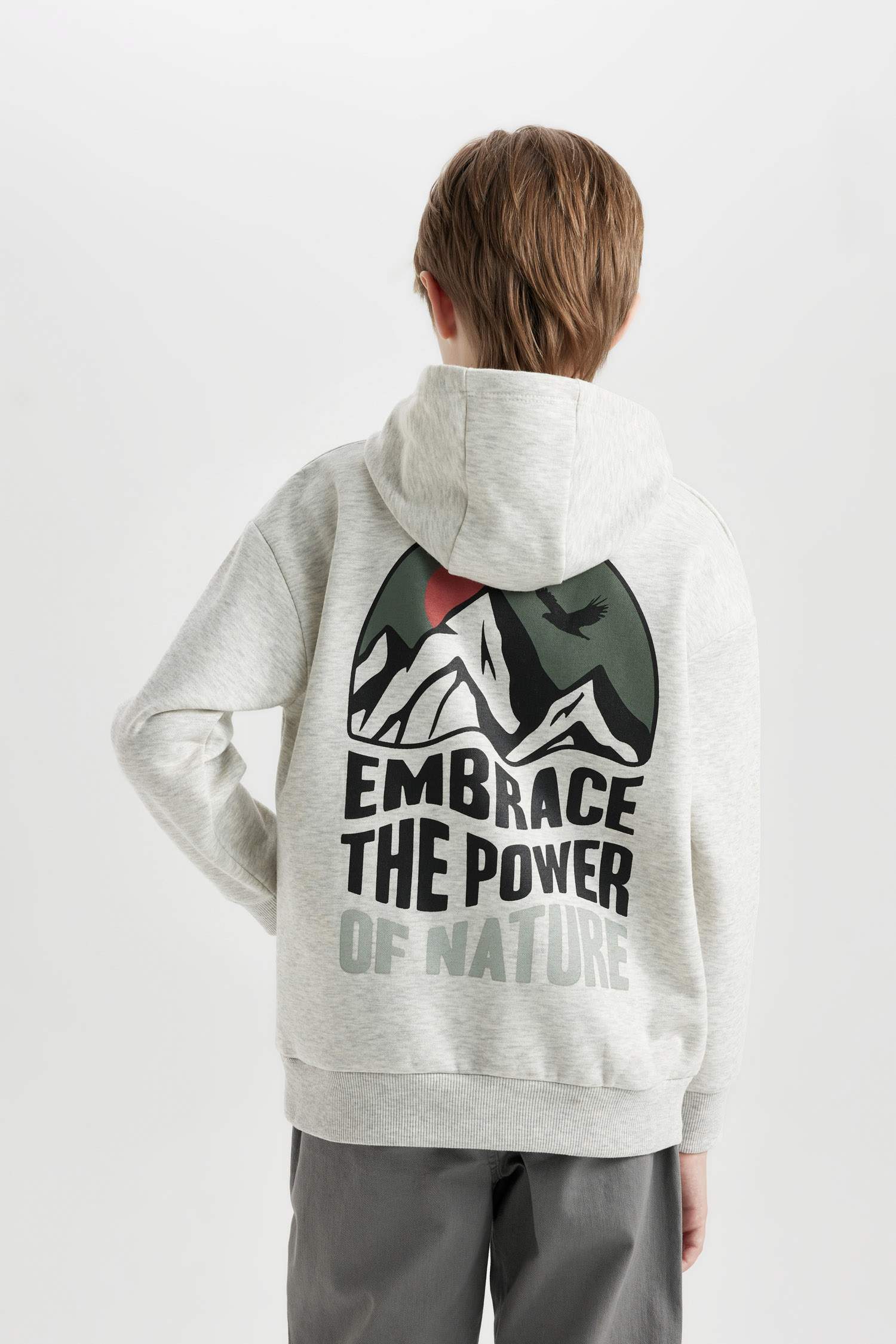 Erkek Çocuk Oversize Geniş Kalıp Baskılı Kapüşonlu Sweatshirt