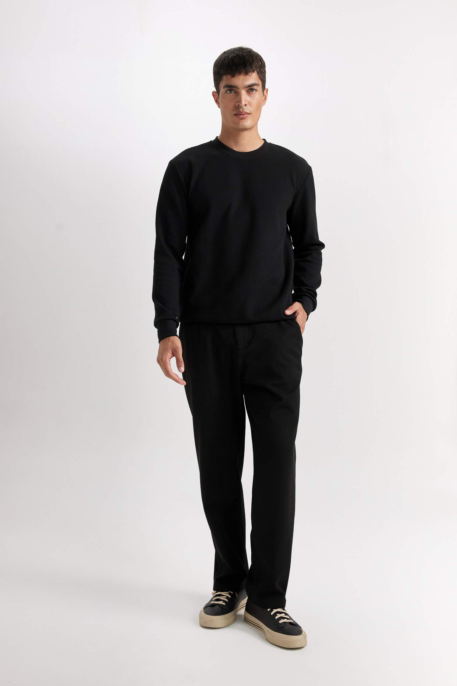 Regular Fit Bisiklet Yaka Jakarlı Sweatshirt