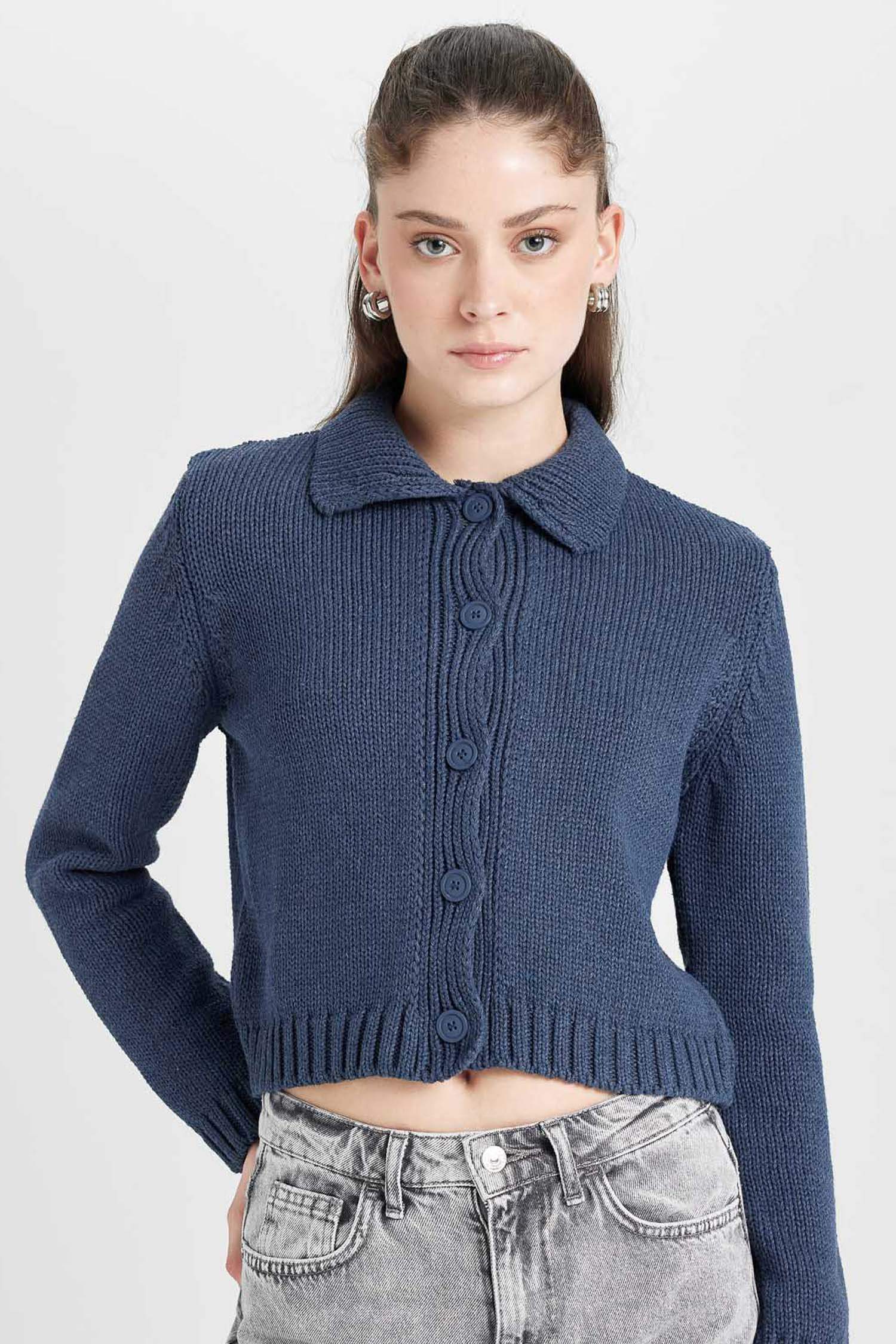 Regular Fit Polo Collar Knitwear Cardigan