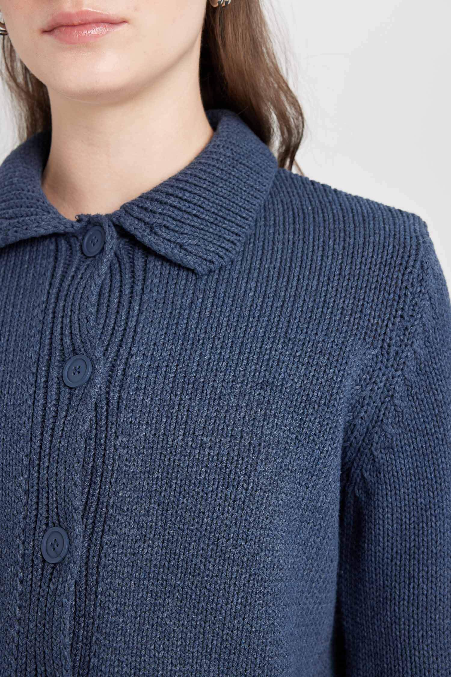 Regular Fit Polo Collar Knitwear Cardigan