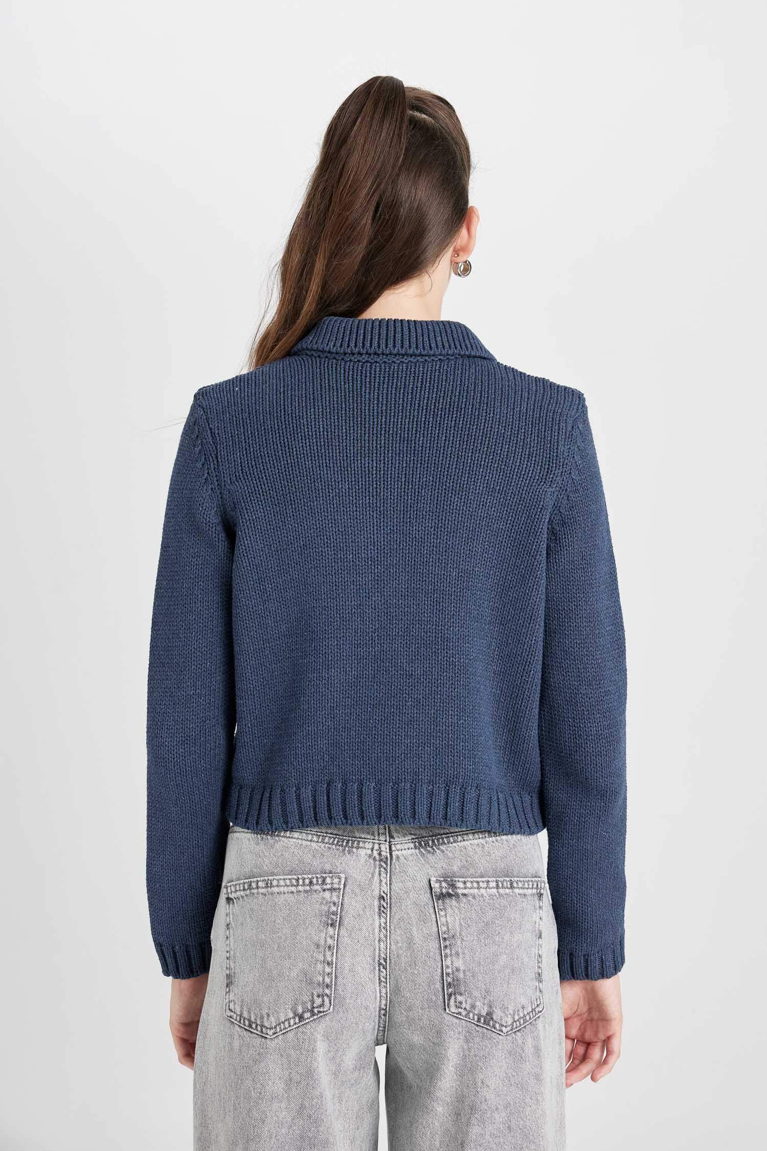 Regular Fit Polo Collar Knitwear Cardigan