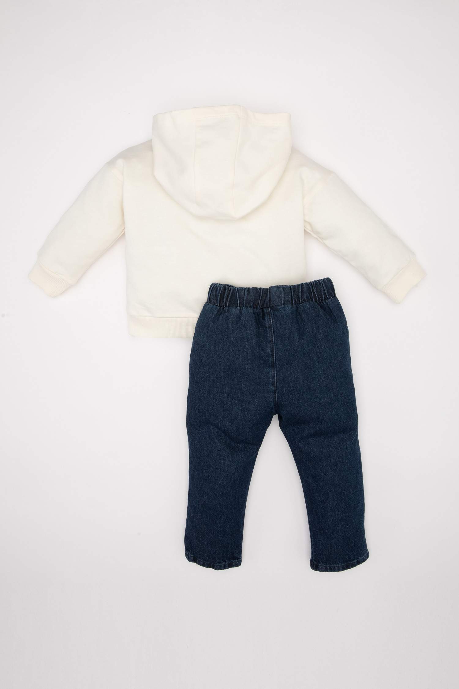 Erkek Bebek 2'li Takım Ayı Baskılı Kapüşonlu Sweatshirt Üst Jean Pantolon Alt