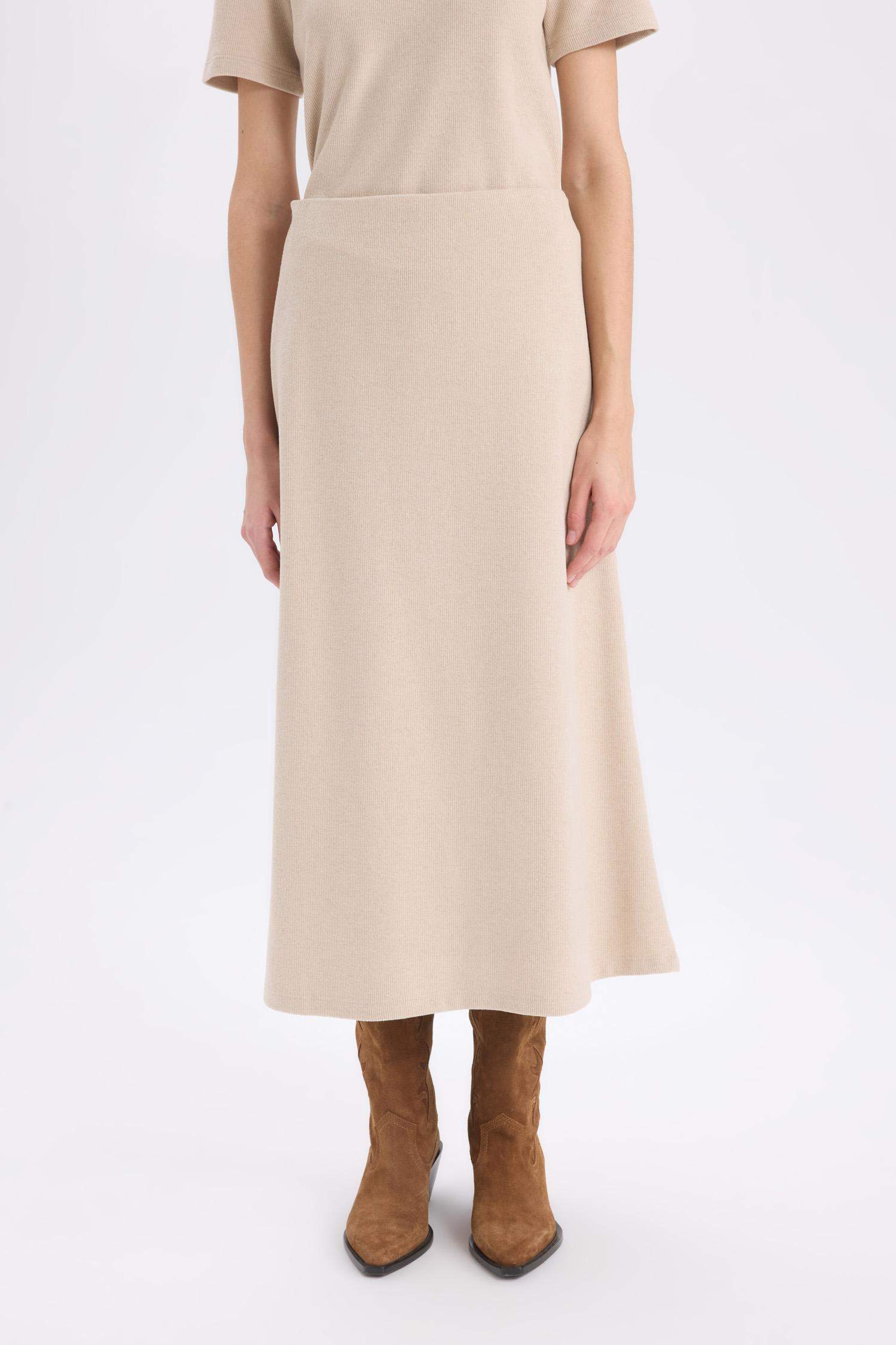 A Cut Normal Waist Maxi Knitted Skirt