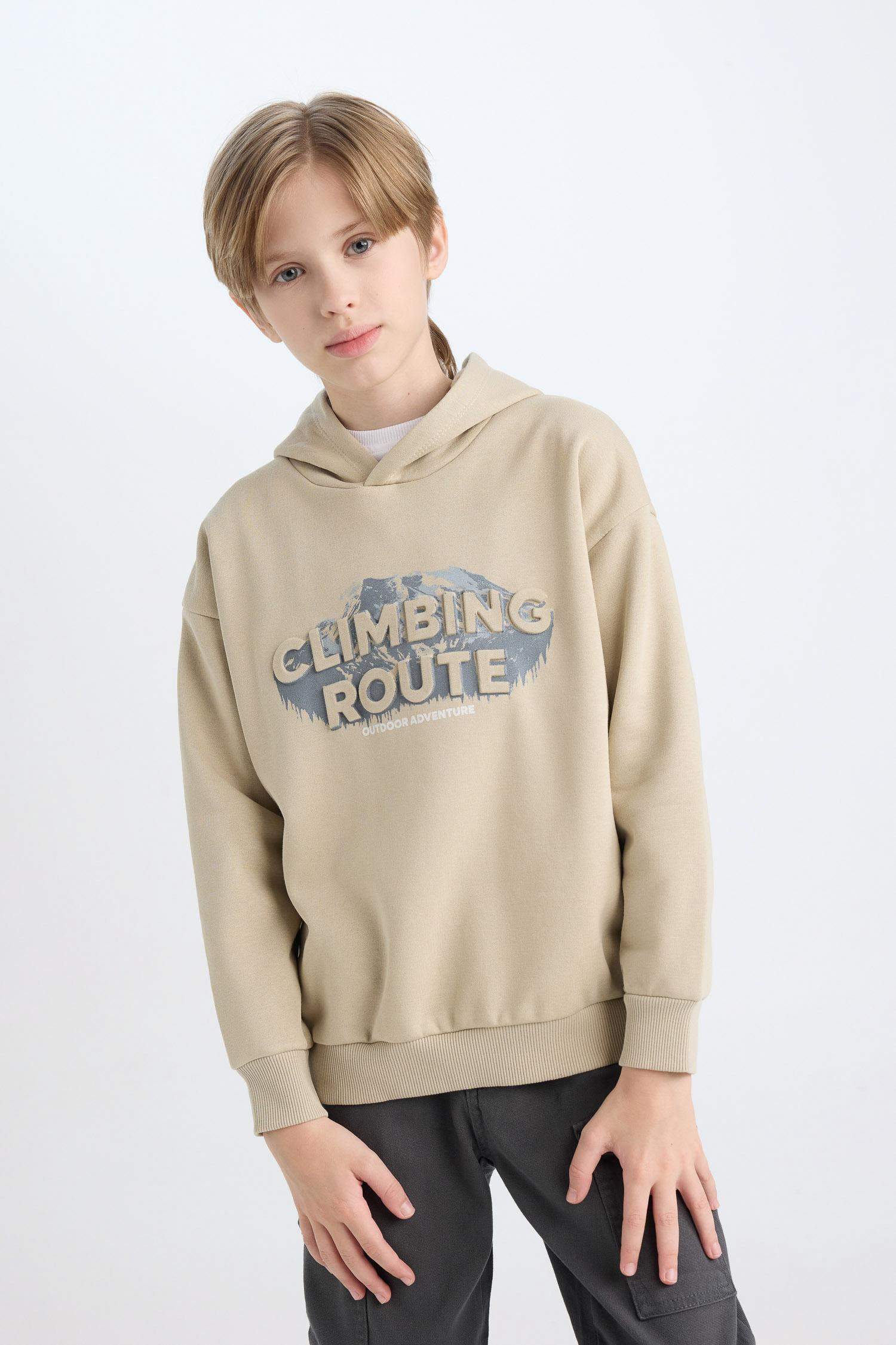 Erkek Çocuk Oversize Geniş Kalıp Kapüşonlu Baskılı Sweatshirt