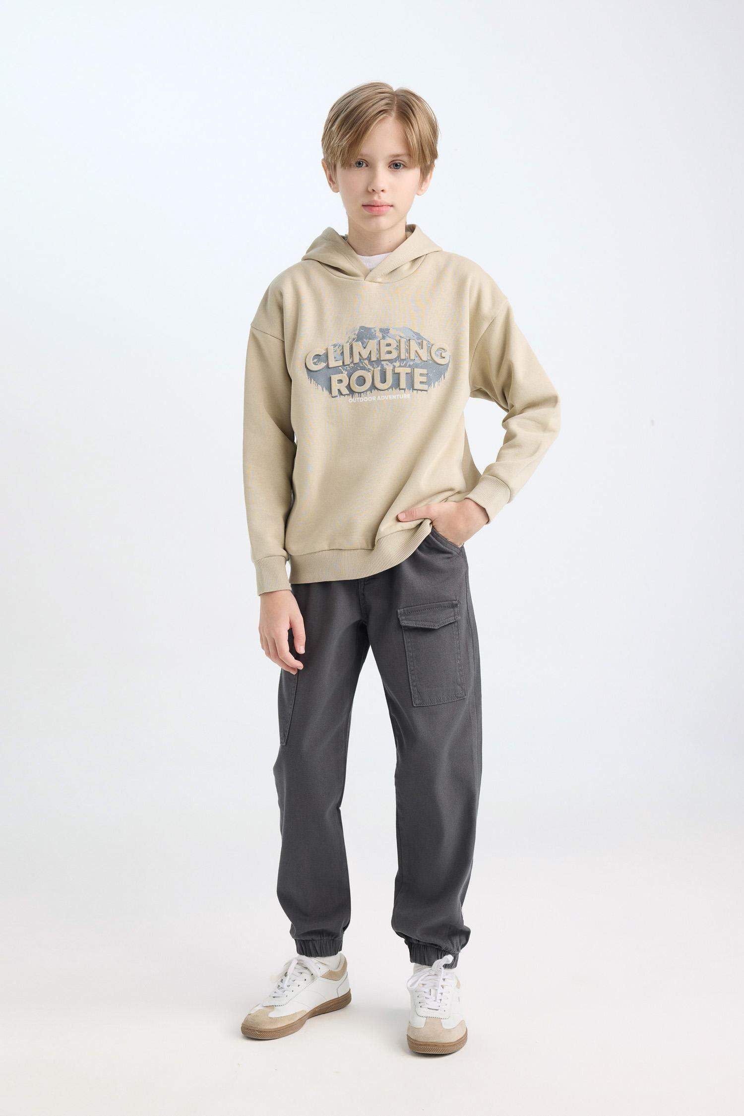 Erkek Çocuk Oversize Geniş Kalıp Kapüşonlu Baskılı Sweatshirt