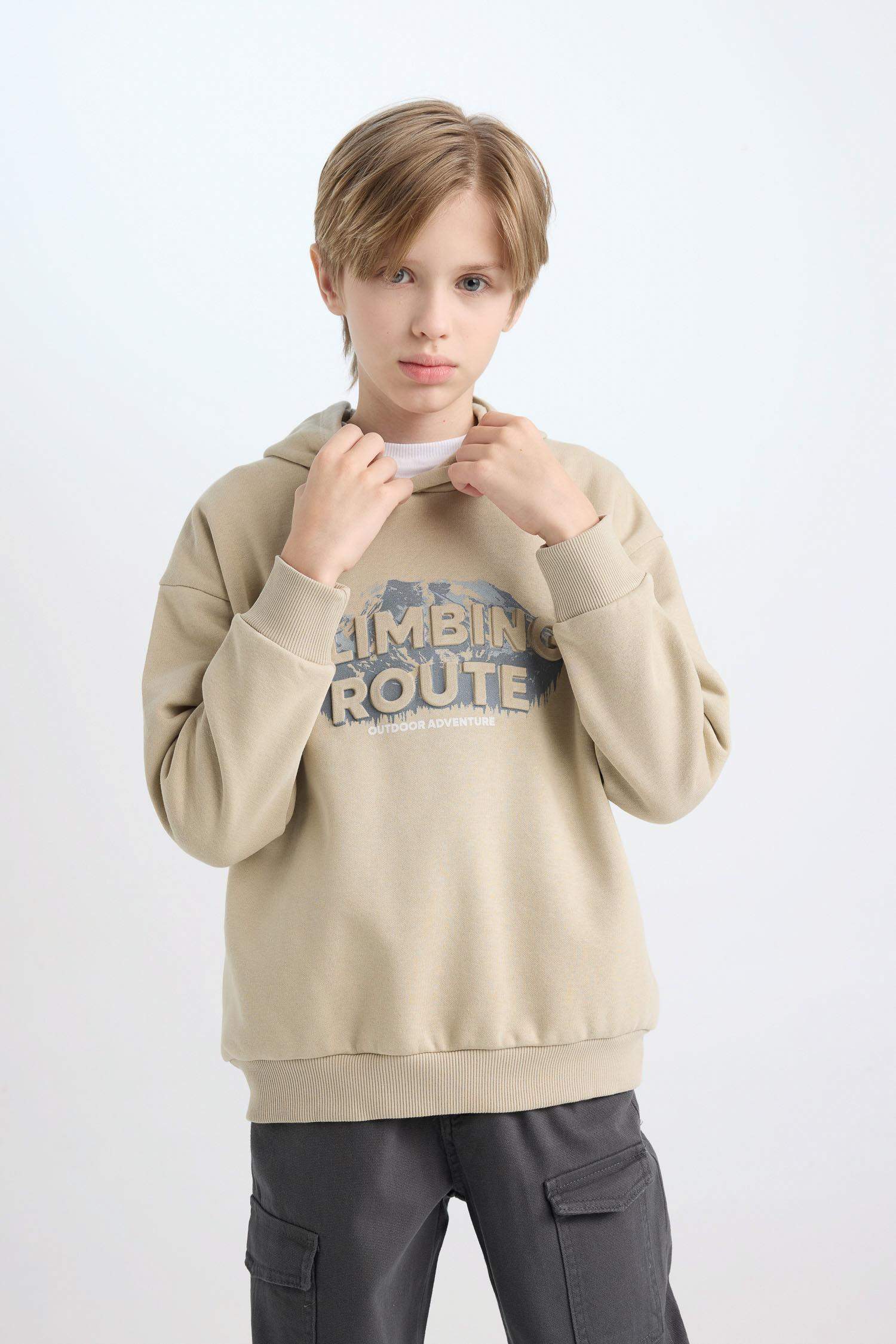 Erkek Çocuk Oversize Geniş Kalıp Kapüşonlu Baskılı Sweatshirt