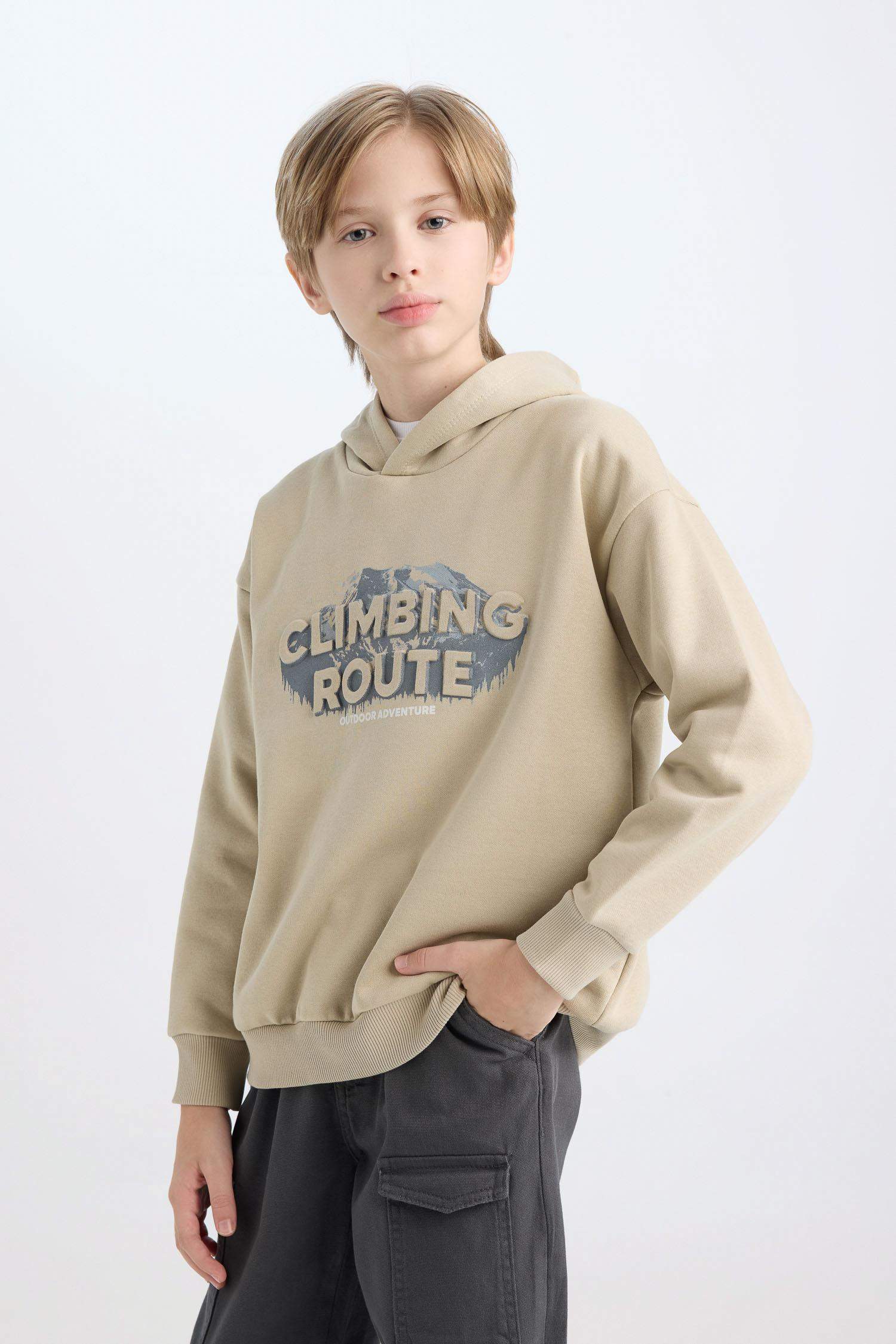 Erkek Çocuk Oversize Geniş Kalıp Kapüşonlu Baskılı Sweatshirt