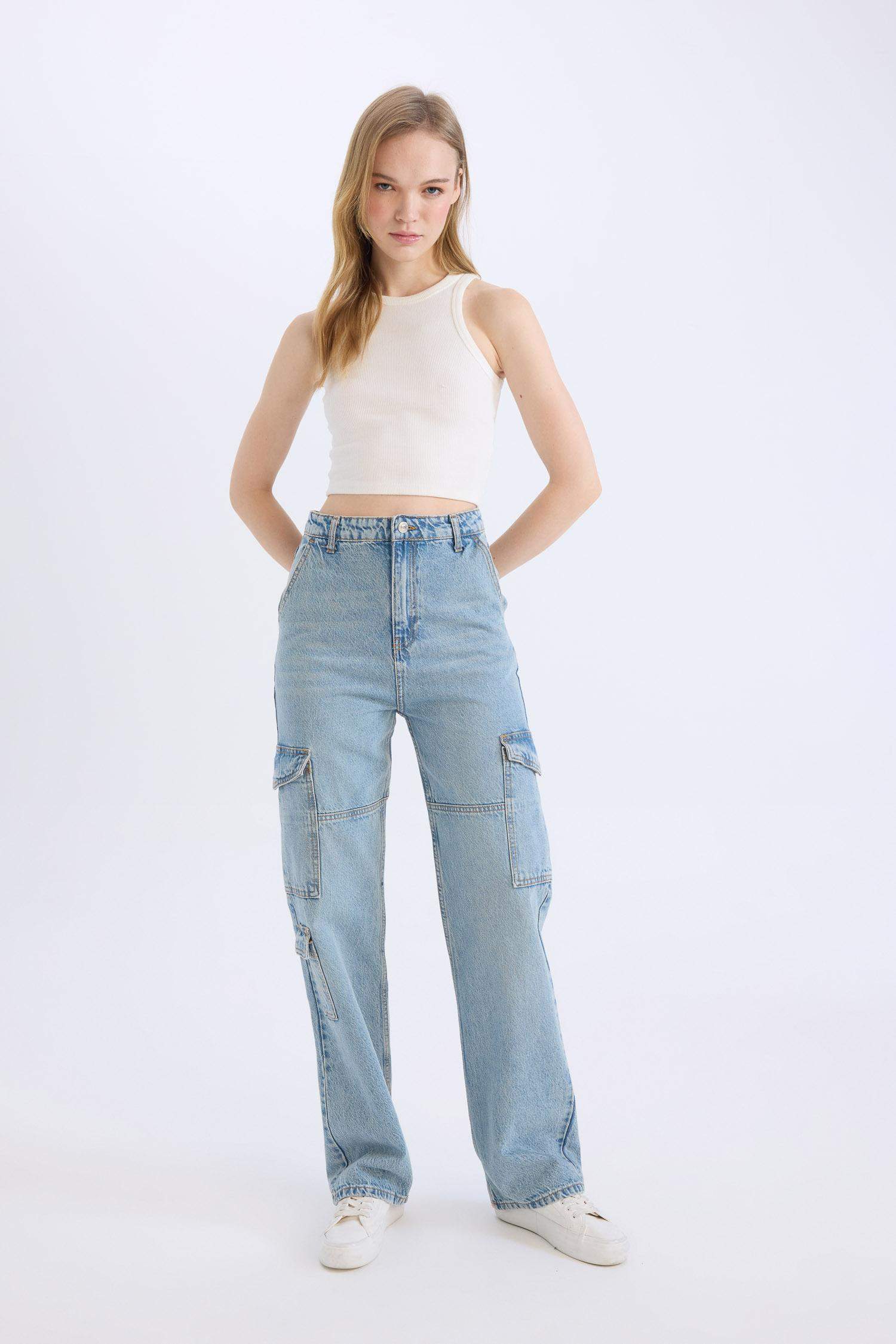 Wide Leg High Waist Straight Leg Washed Jeans