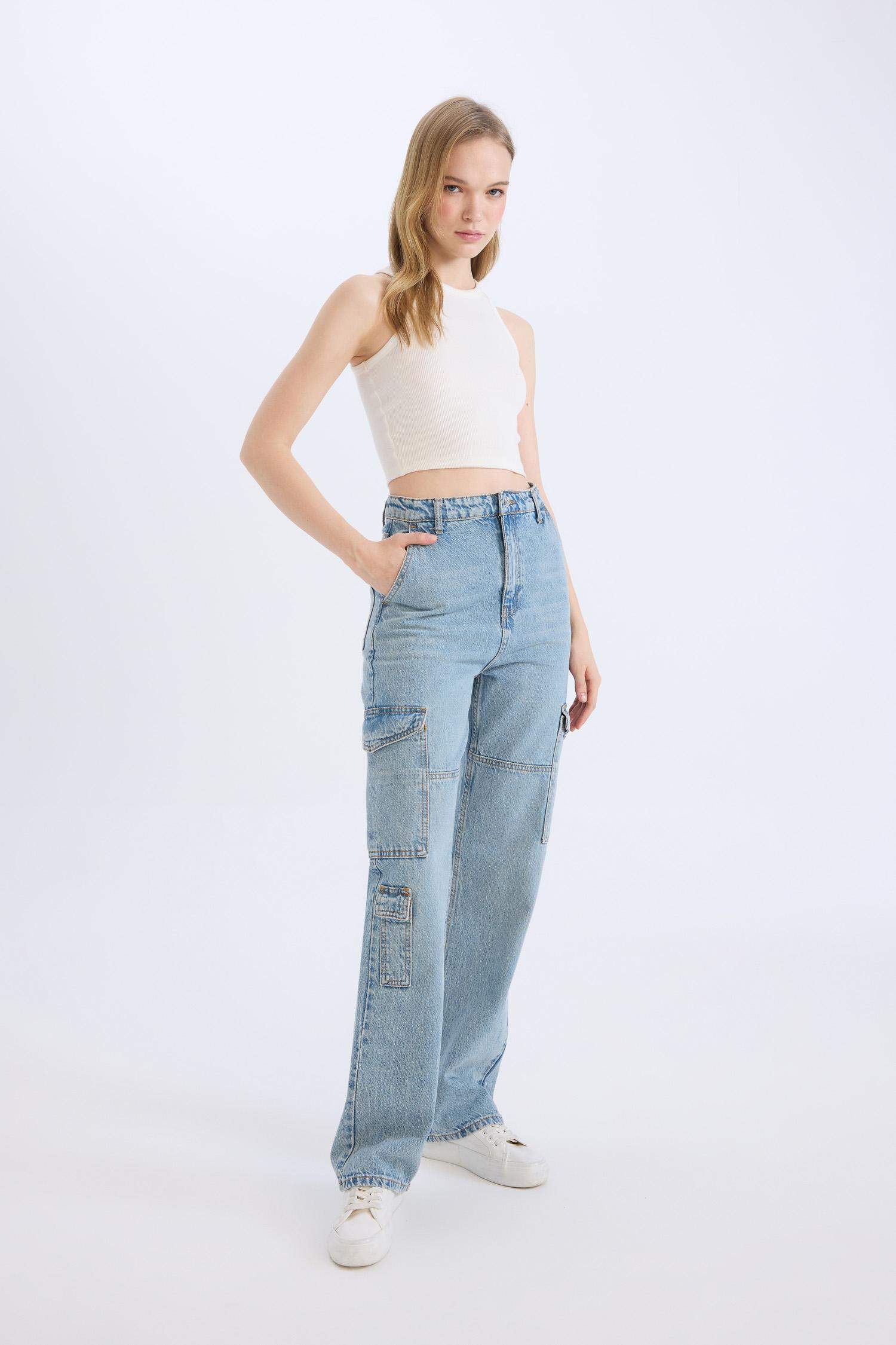 Wide Leg High Waist Straight Leg Washed Jeans