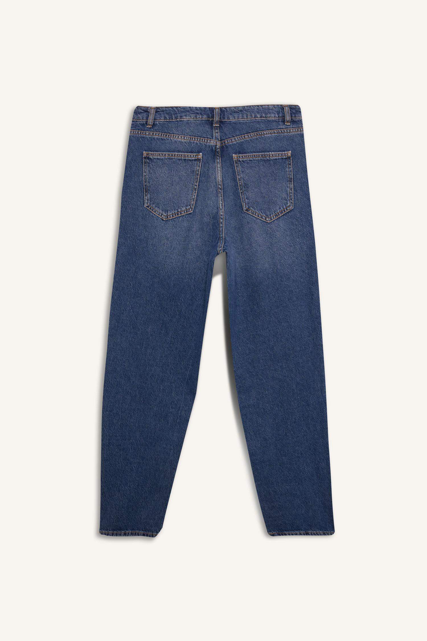 Baggy Fit Yüksek Bel Düz Paça Standart Boy Jean Yıkamalı Pantolon