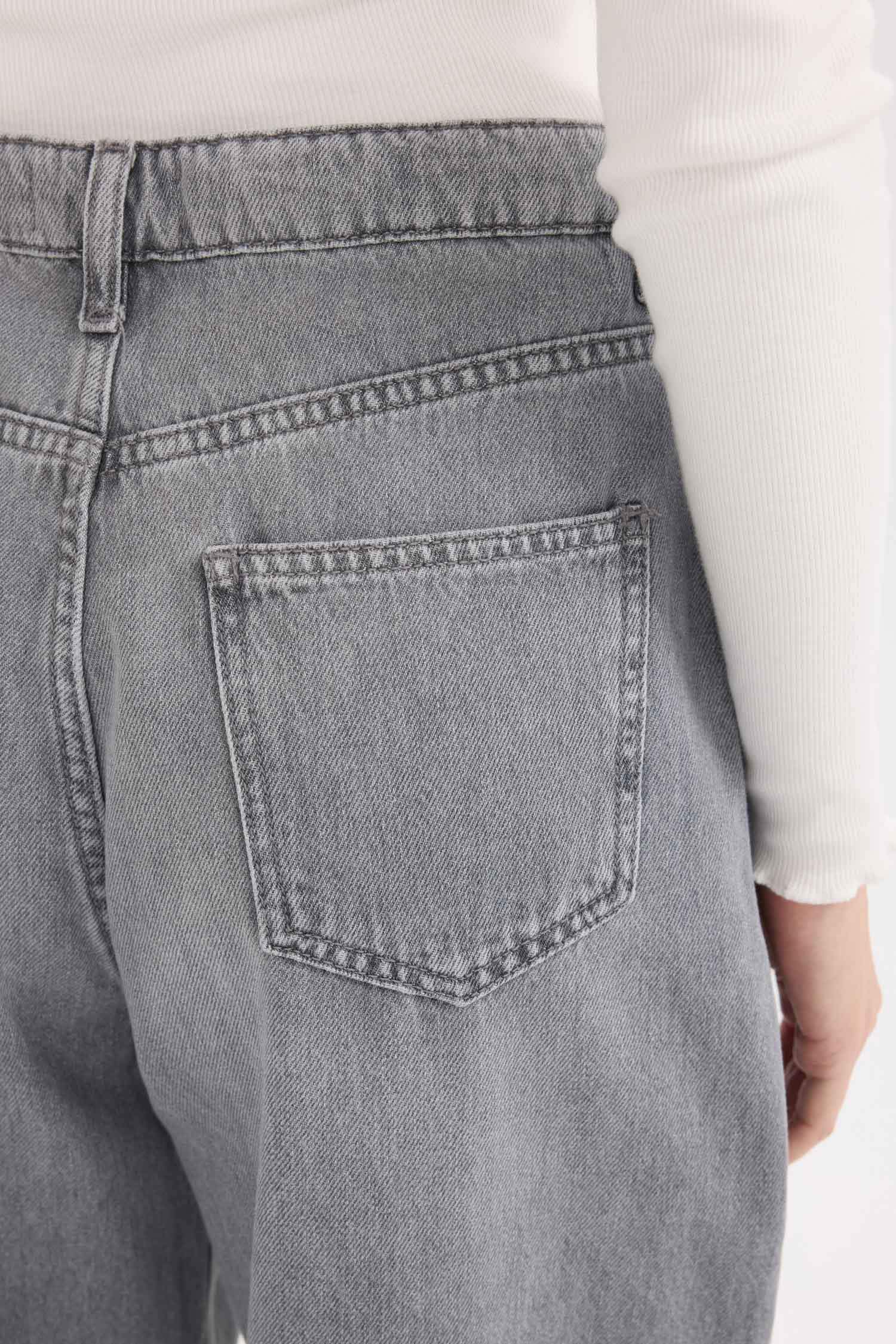 Baggy Fit Yüksek Bel Düz Paça Uzun Jean Yıkamalı Pantolon