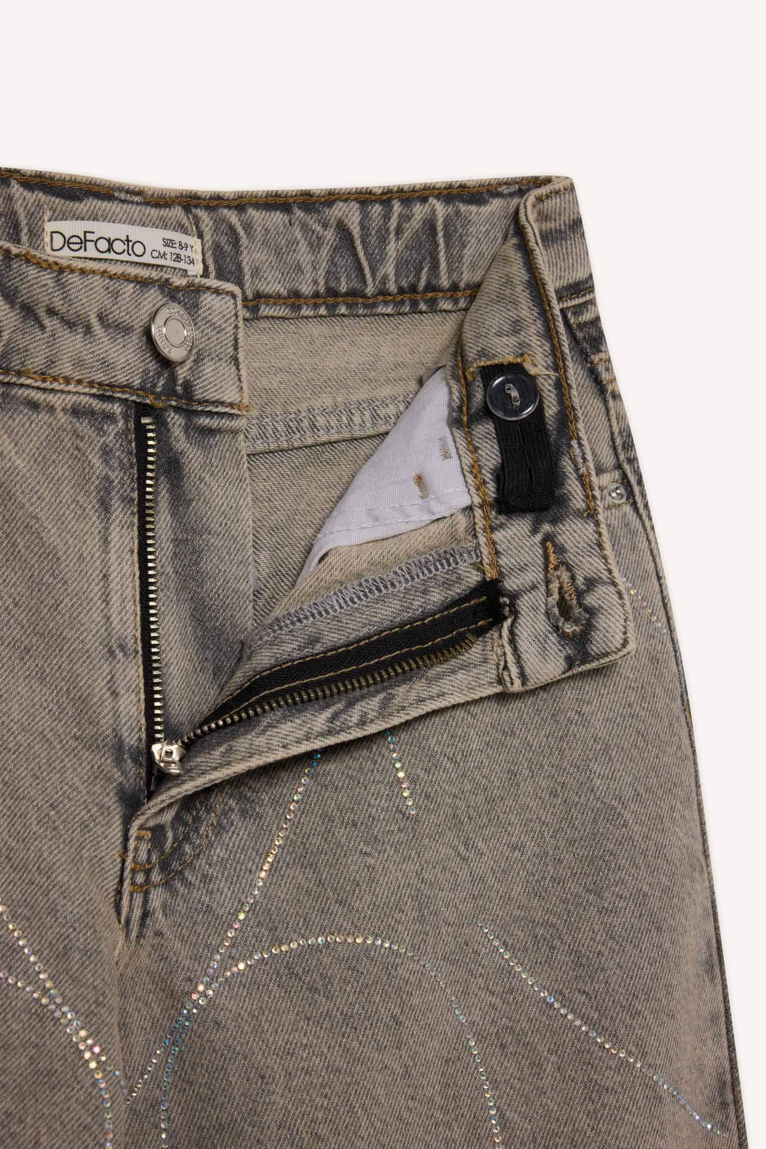 Kız Çocuk Yılbaşı Temalı Wide Leg Geniş Paça Jean Pantolon