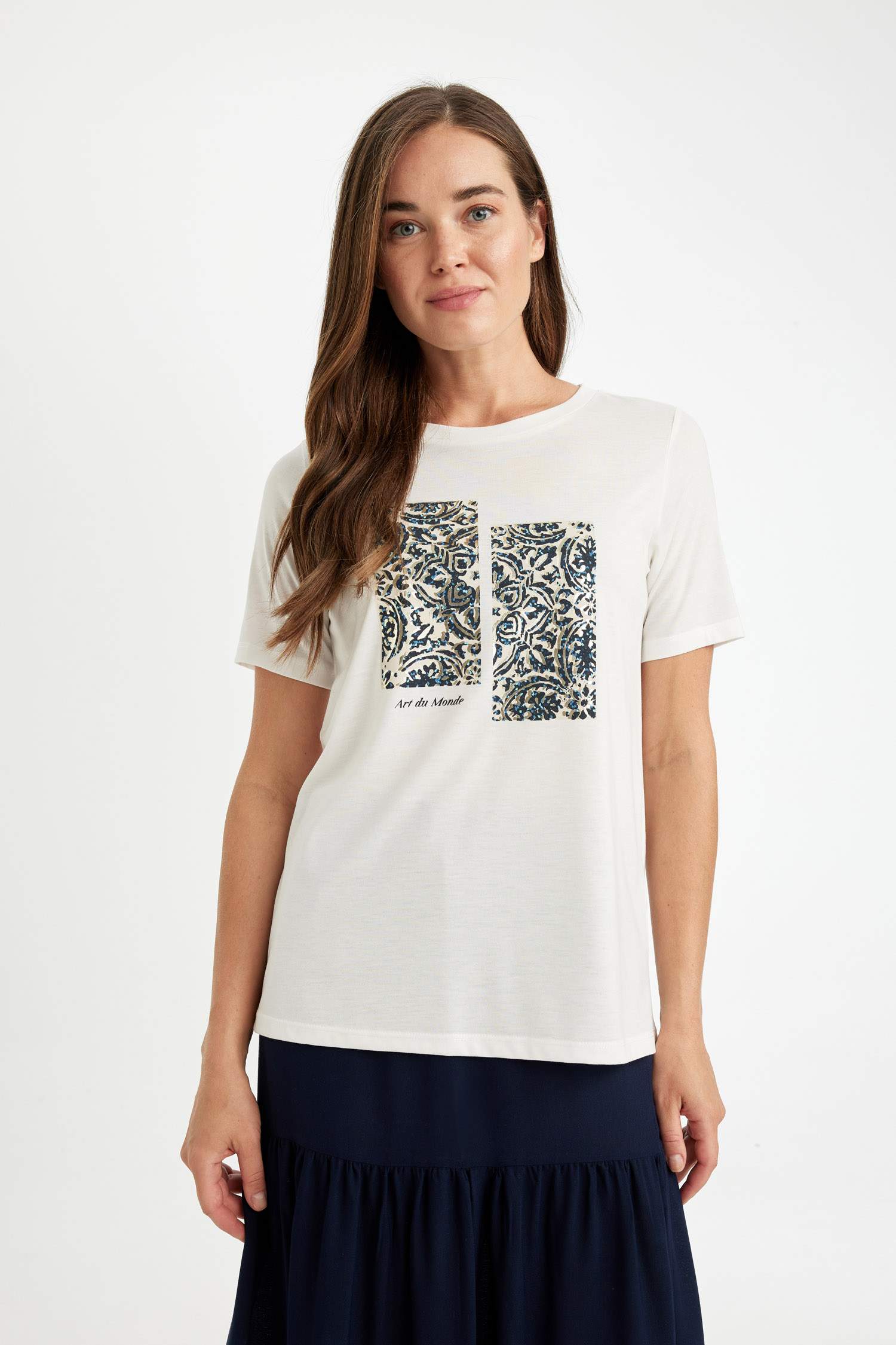 Regular Fit Baskılı Bisiklet Yaka Kısa Kollu Tişört