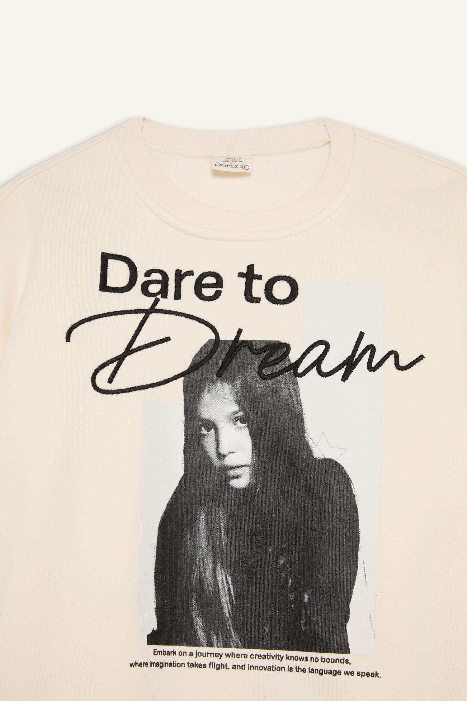 Kız Çocuk Oversize Geniş Kalıp Bisiklet Yaka Baskılı Sweatshirt