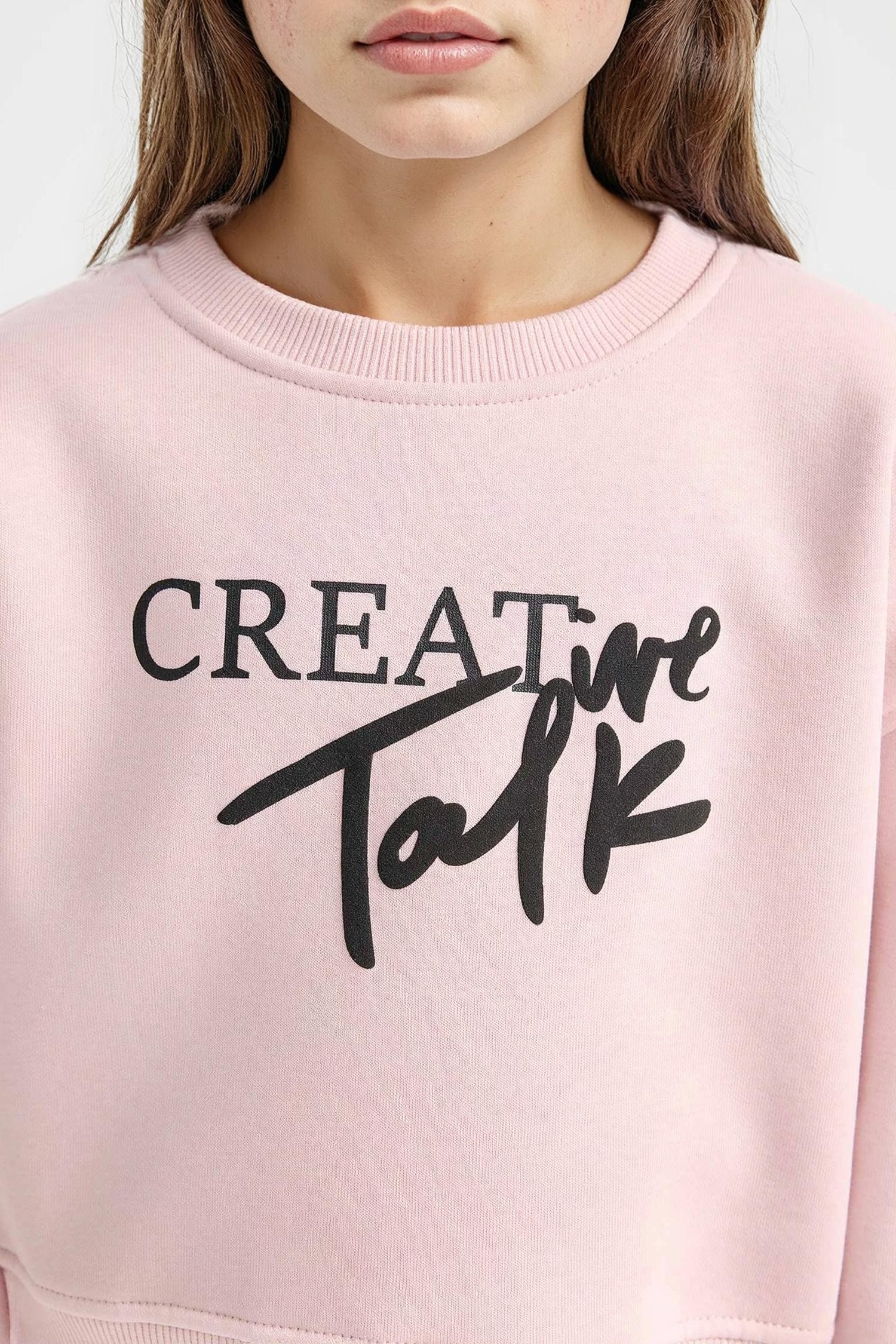 Kız Çocuk Relax Fit Bisiklet Yaka Baskılı Sweatshirt