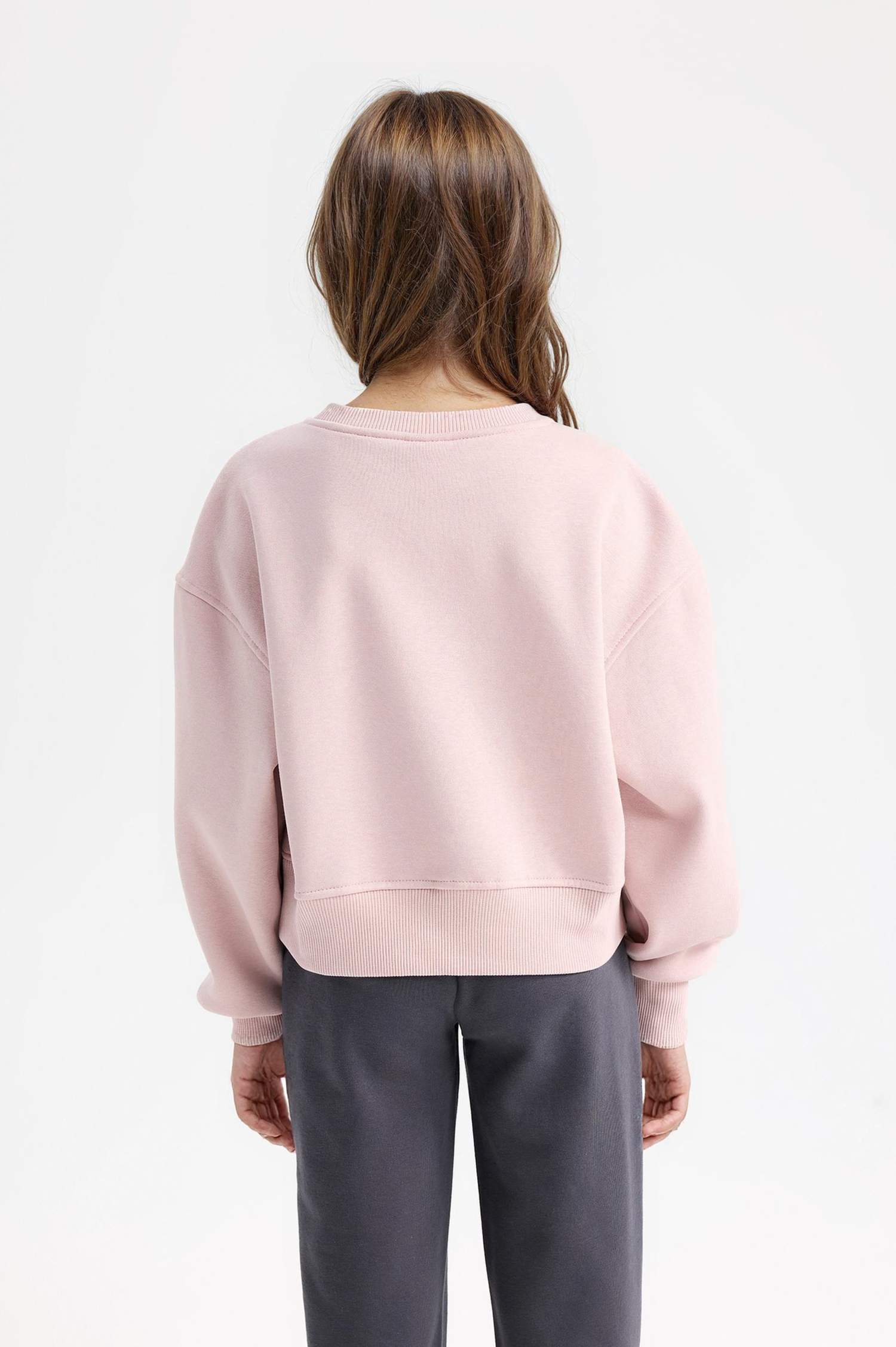 Kız Çocuk Relax Fit Bisiklet Yaka Baskılı Sweatshirt