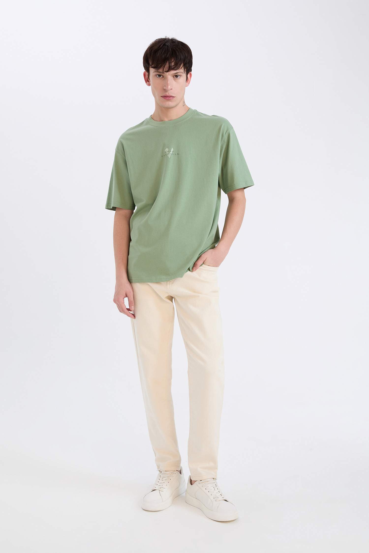 %100 Pamuk Vikings Valhalla Boxy Fit Bisiklet Yaka Sırt Baskılı Kısa Kollu Tişört