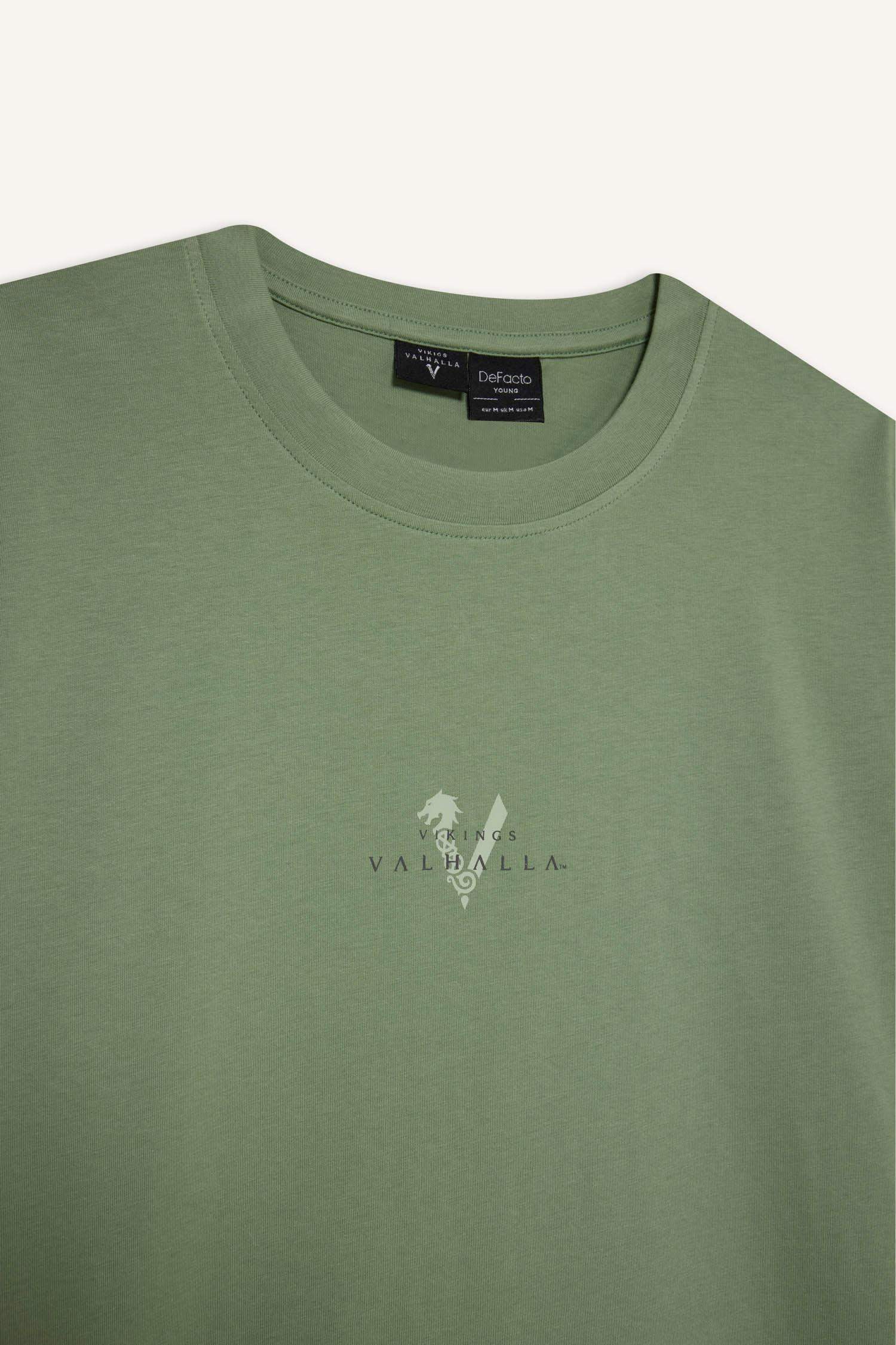 %100 Pamuk Vikings Valhalla Boxy Fit Bisiklet Yaka Sırt Baskılı Kısa Kollu Tişört