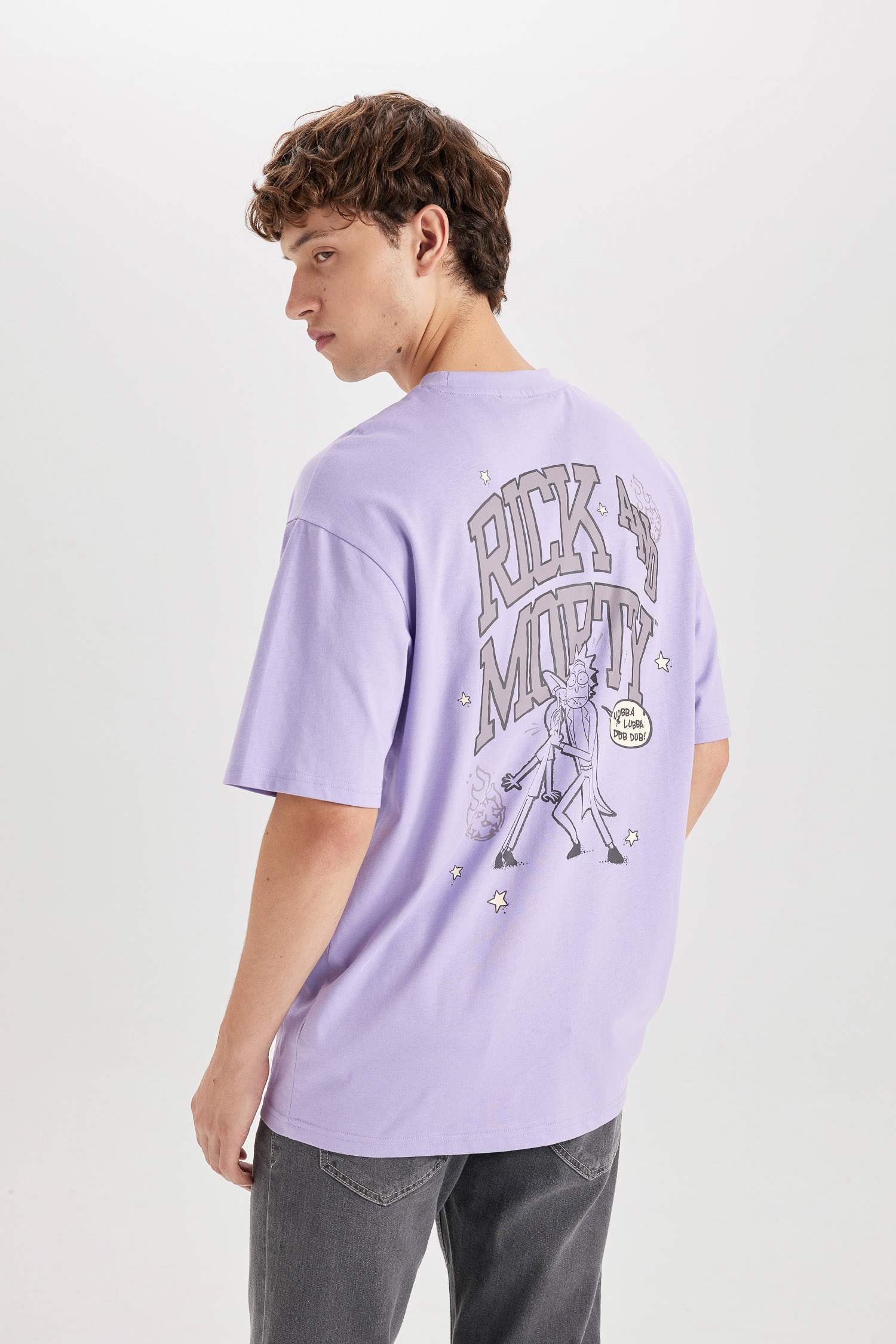 T-shirt boxy en coton imprimé Rick and Morty à col rond