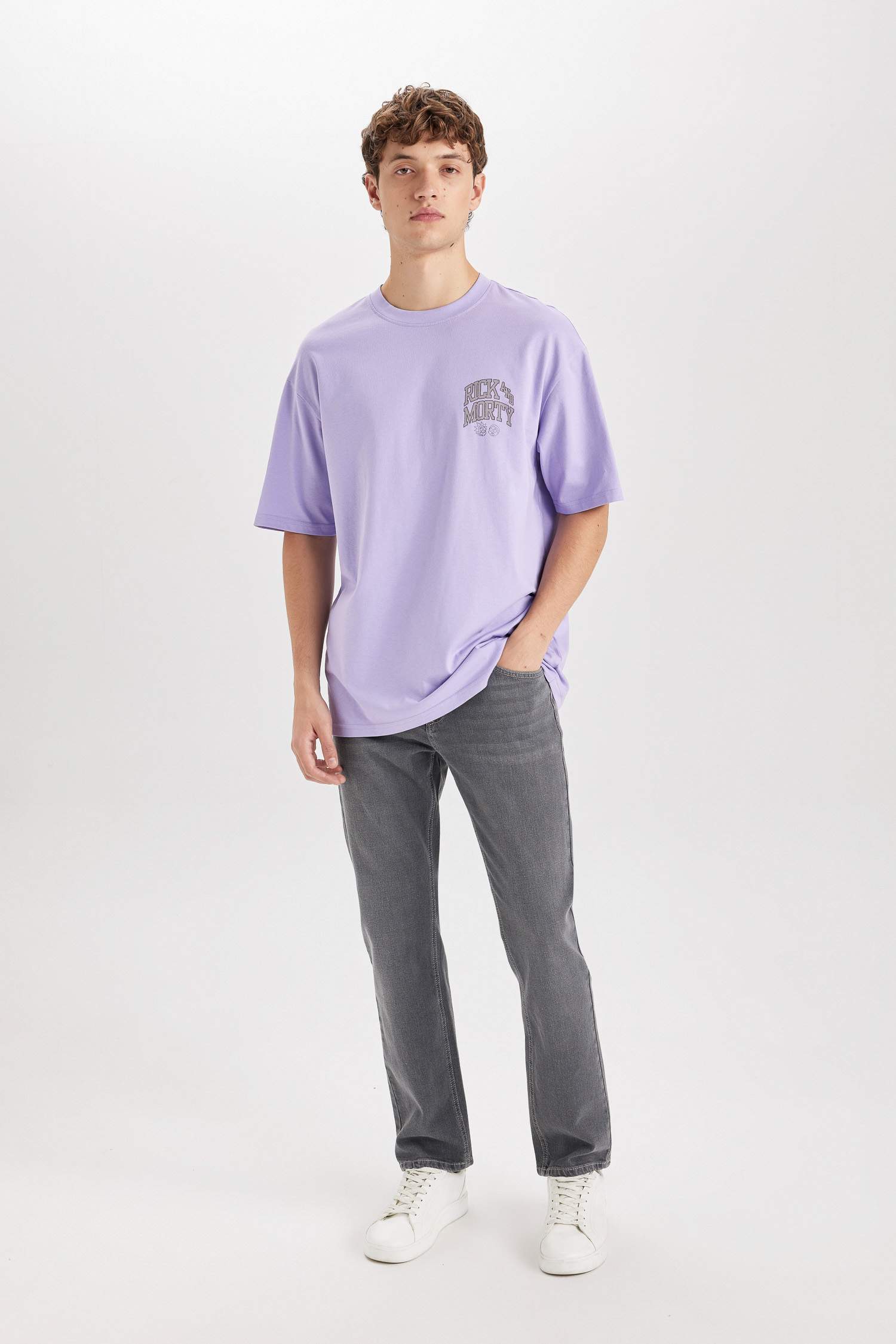 T-shirt boxy en coton imprimé Rick and Morty à col rond